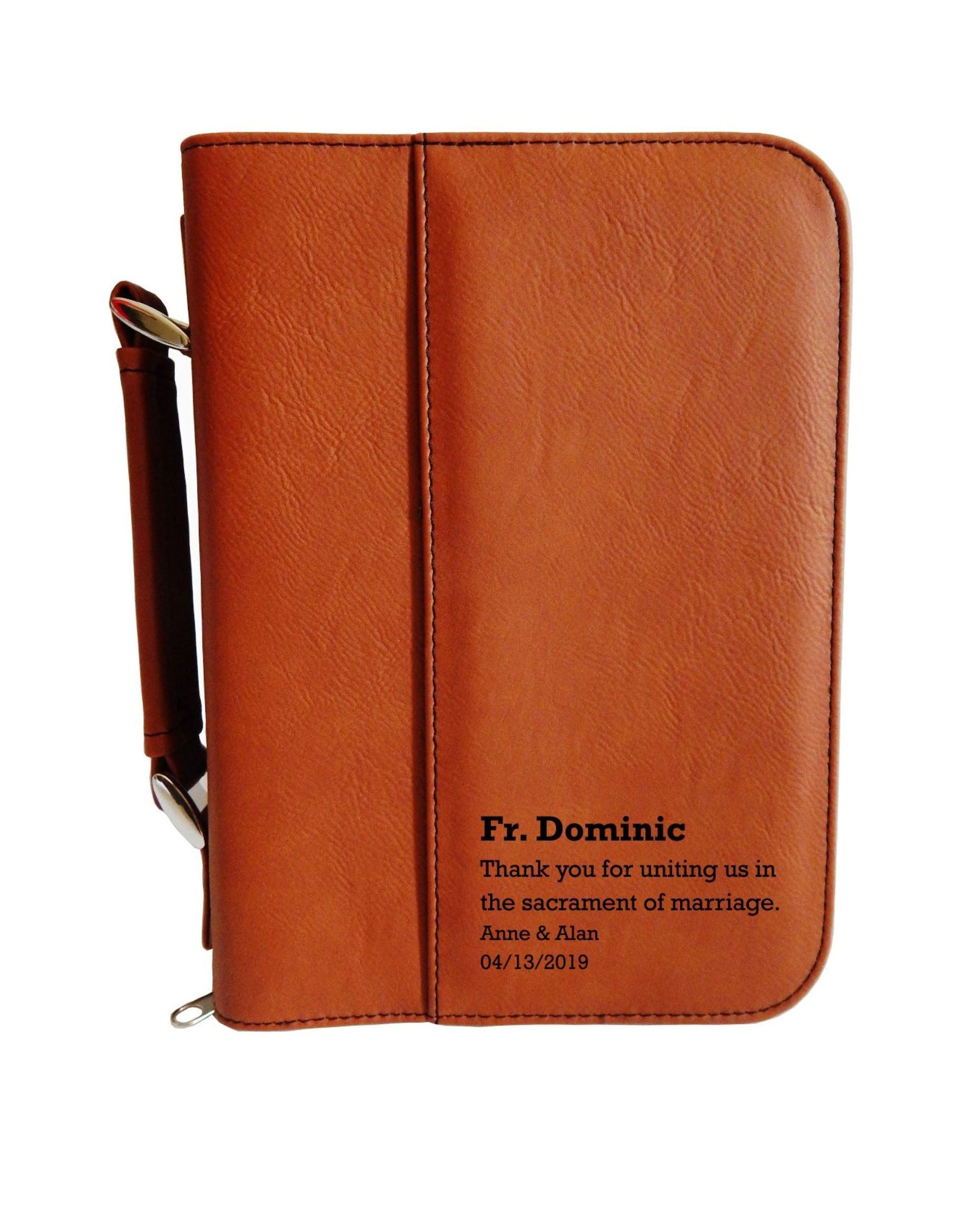 Wedding Officiant Gift for Catholic Priest | Personalized Leather Bible Cover
