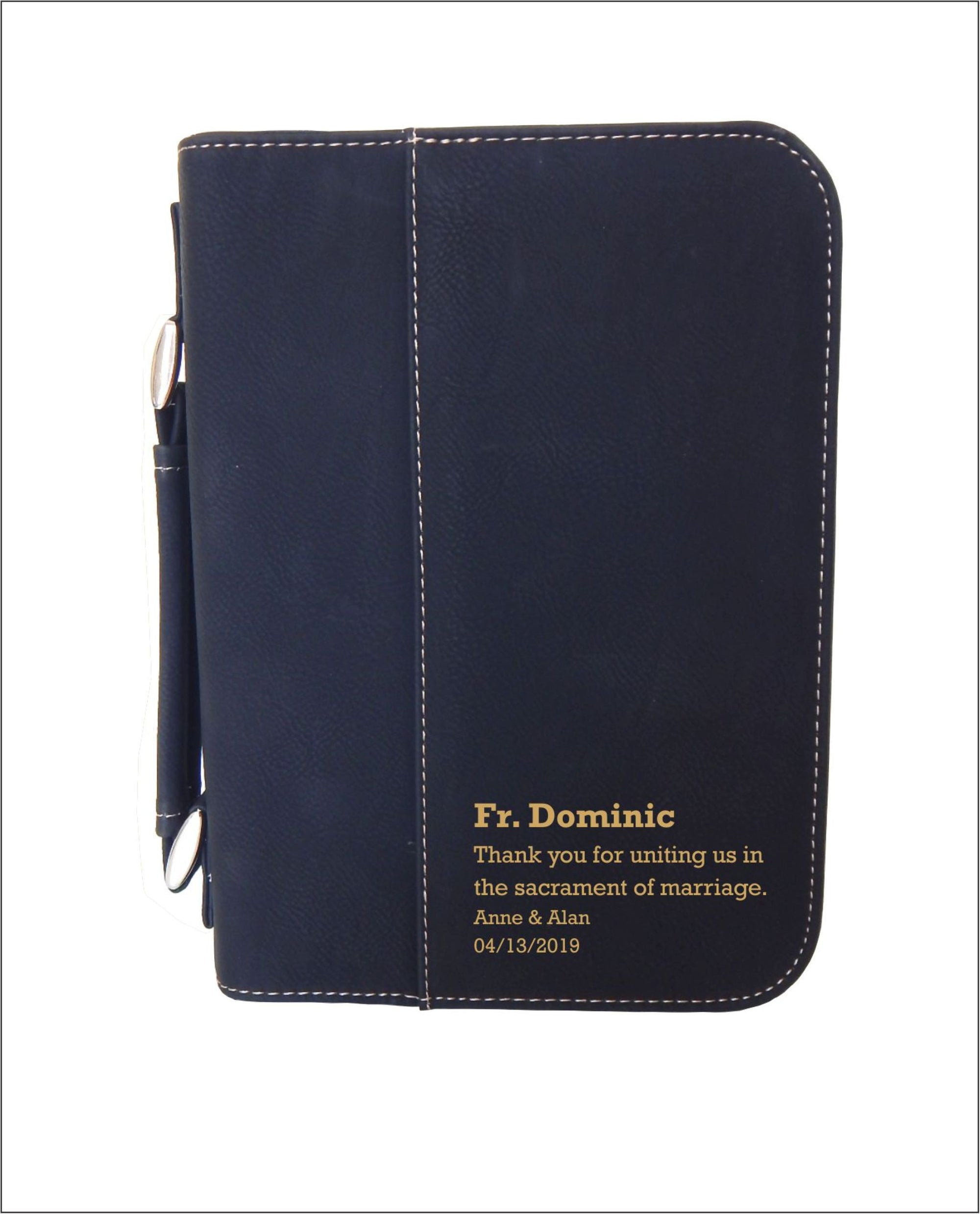 Wedding Officiant Gift for Catholic Priest | Personalized Leather Bible Cover