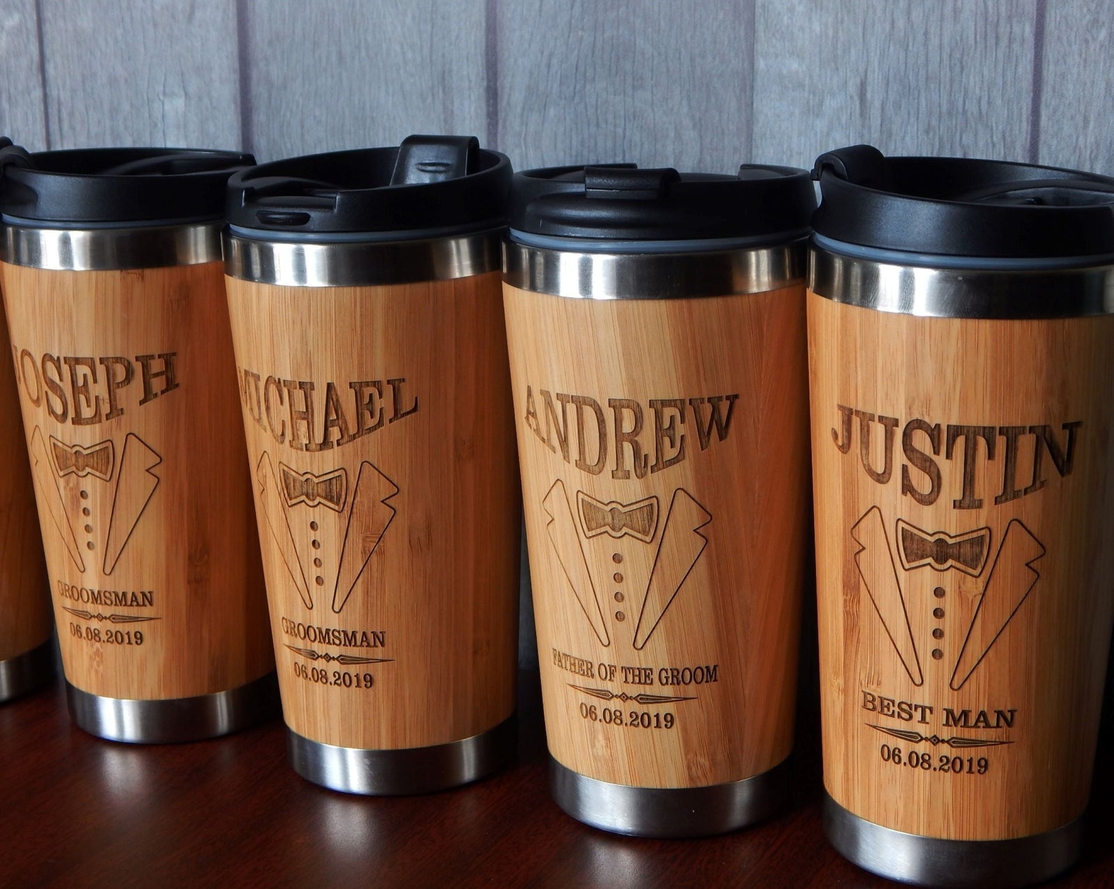 Personalized Travel Cup | Gift for Groomsmen | Engraved Bamboo Tumblers