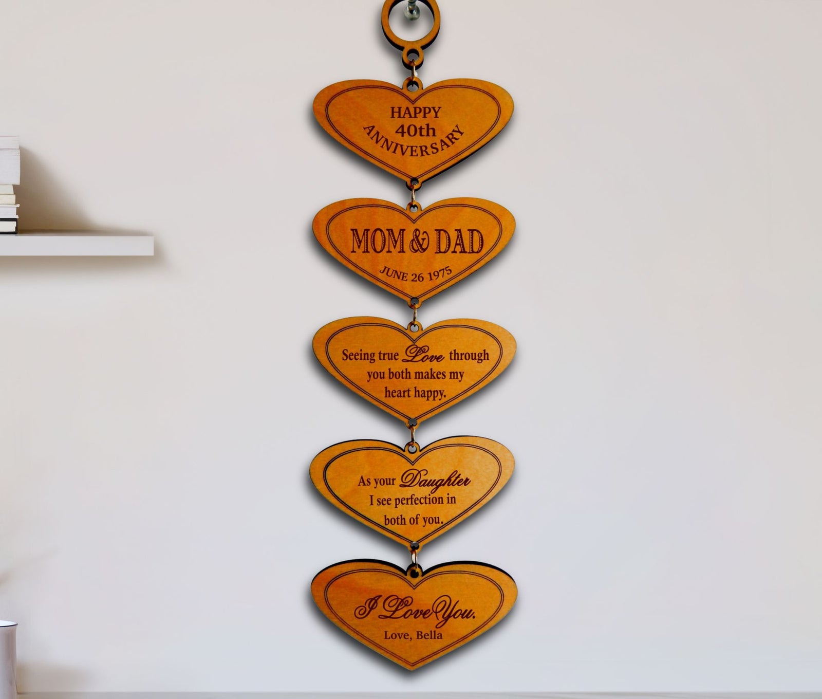 40th Anniversary Gift for Parents | Engraved Wood Heart Plaque GDH12