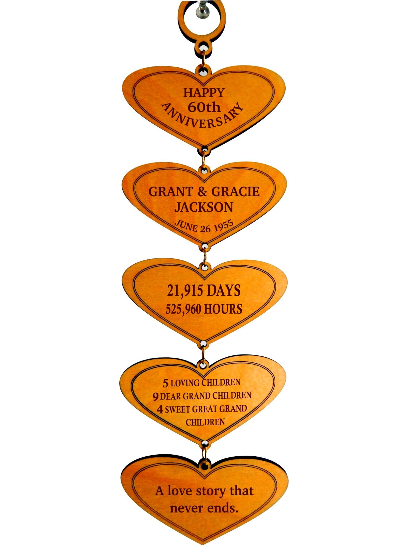 60th Anniversary Gift for Grandparents | Parents 60 Years of Marriage Engraved Plaque