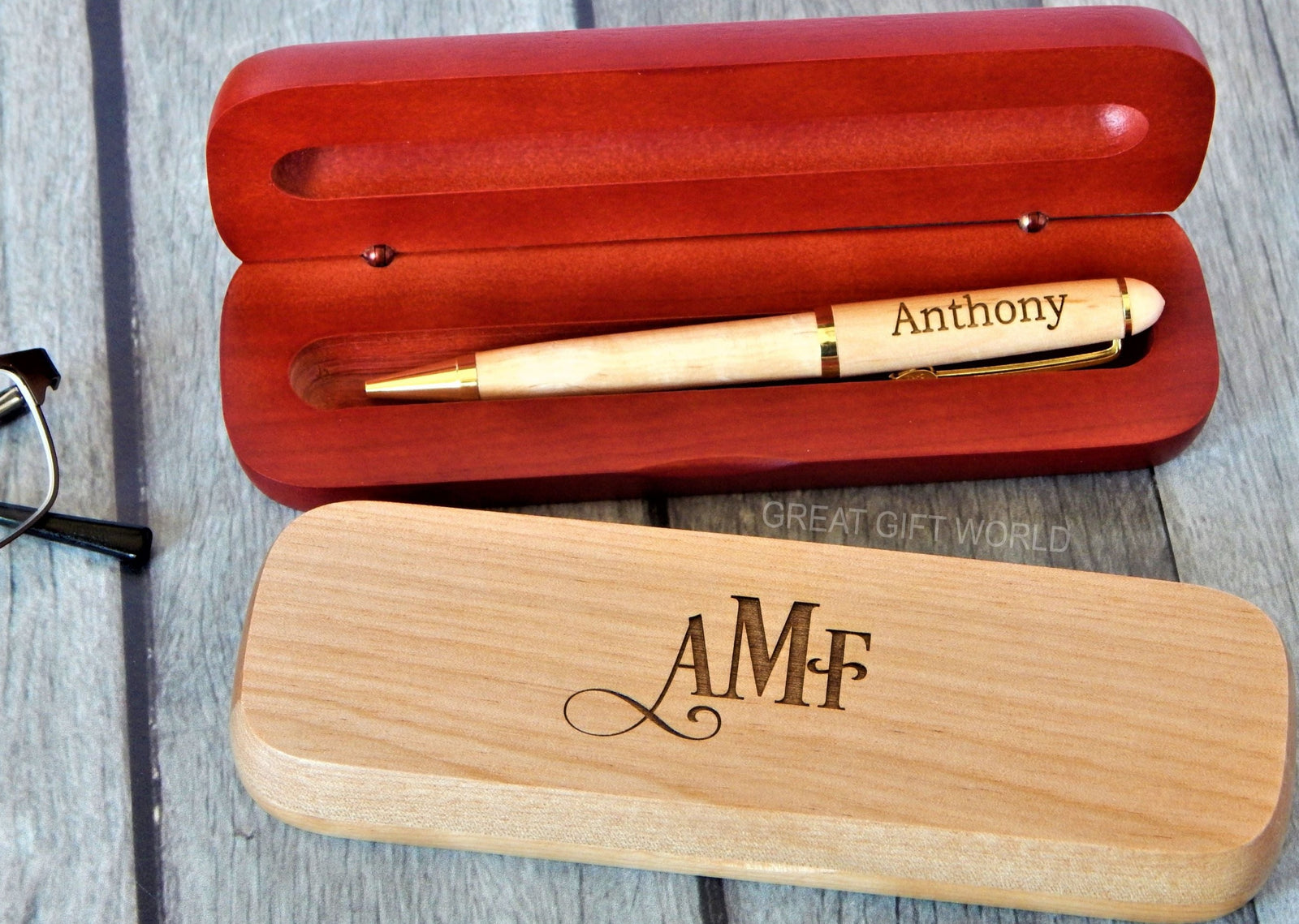 Custom Engraved Wooden Pen with case: Personalized Monogram Gift