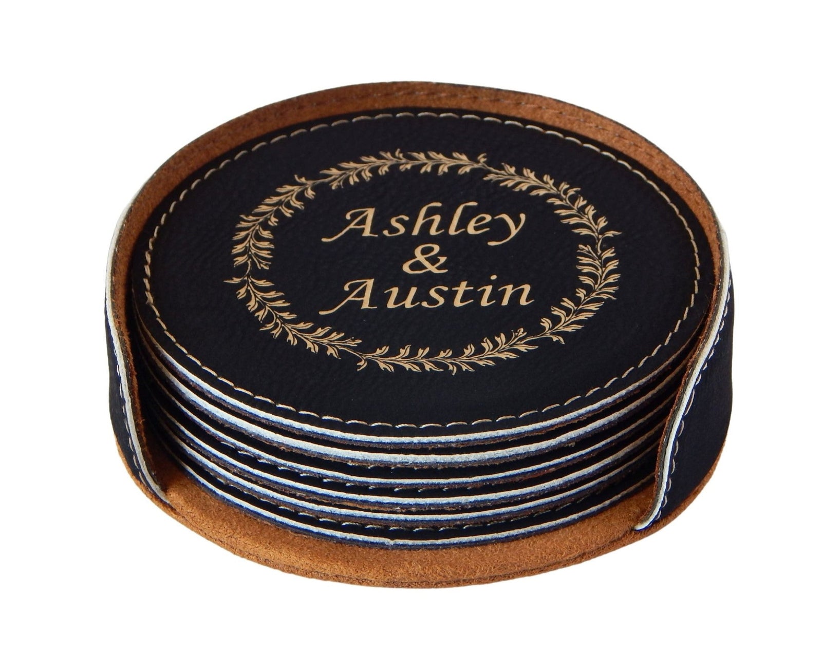 Personalized Wedding Gift | Engagement Gift Coasters | Engraved Leather Coaster