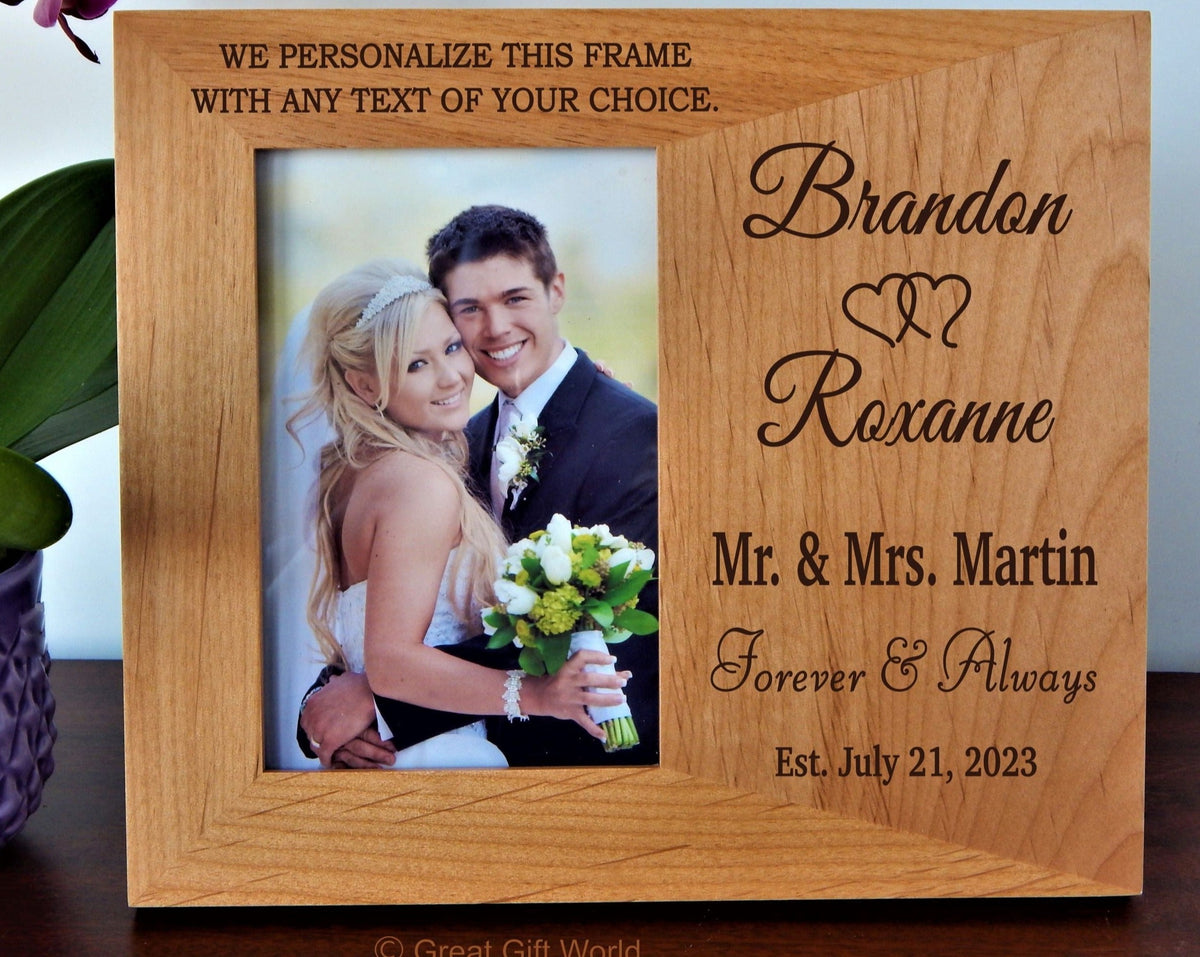 Picture Frame Wedding Gift for Couple | Personalized Engraved Wood photo Frame