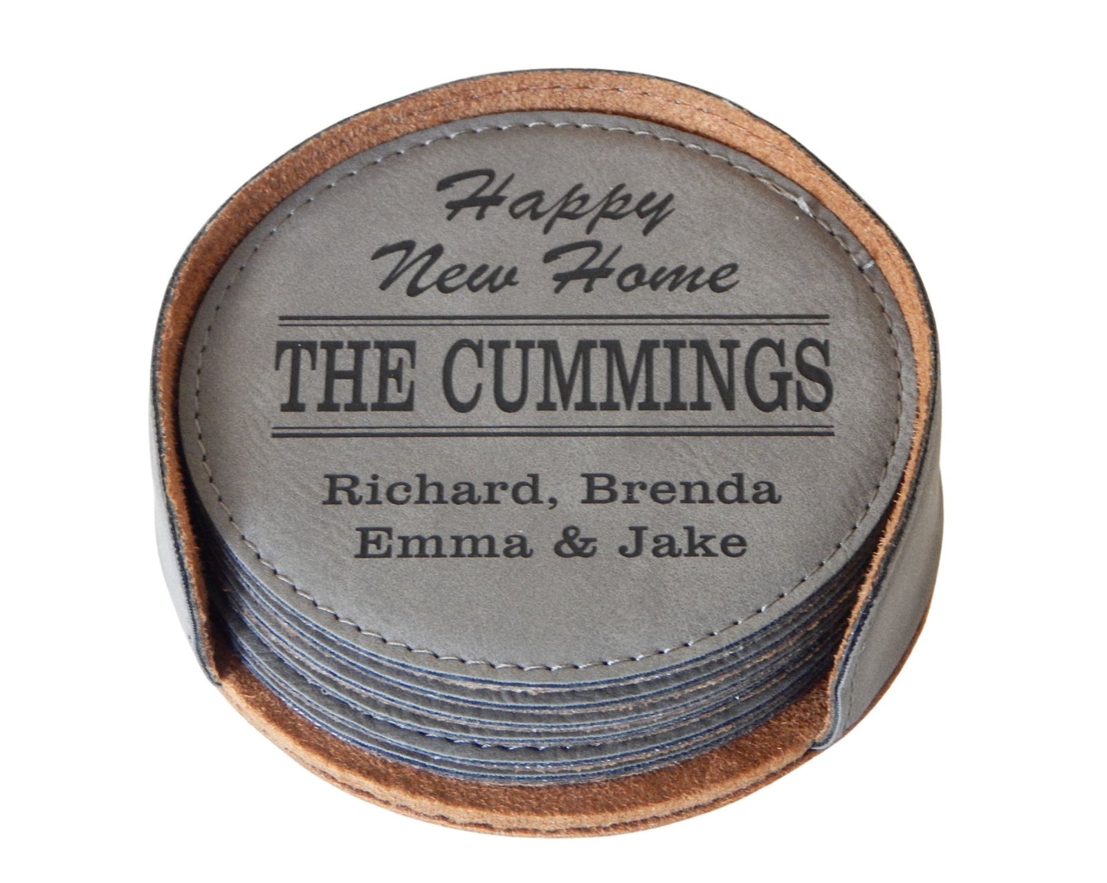 Housewarming Gift for New First Home | Personalized Family Coasters with Holder