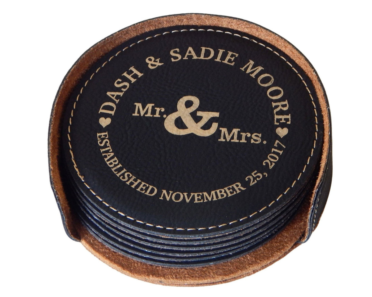 Personalized Couple Coasters Gift | Wedding Anniversary Gift | Engraved Coaster Set