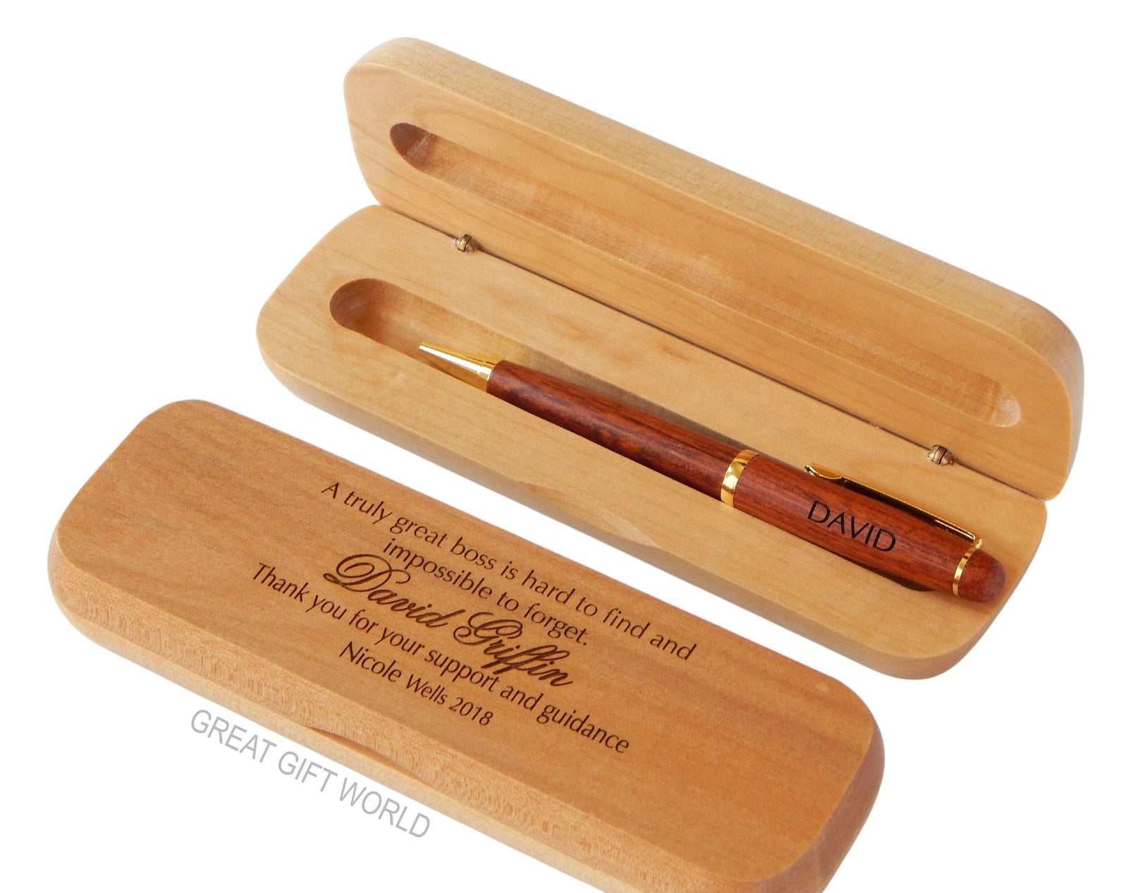 Engraved Wood Pen and Case Gift for Boss Leaving