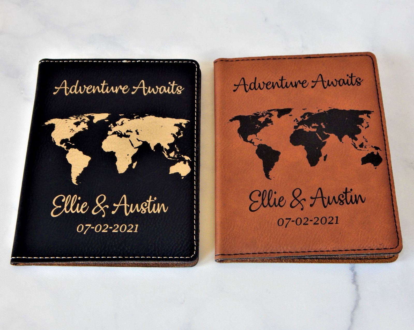 Personalized Leather Passport Holder: Custom Gift for Couple