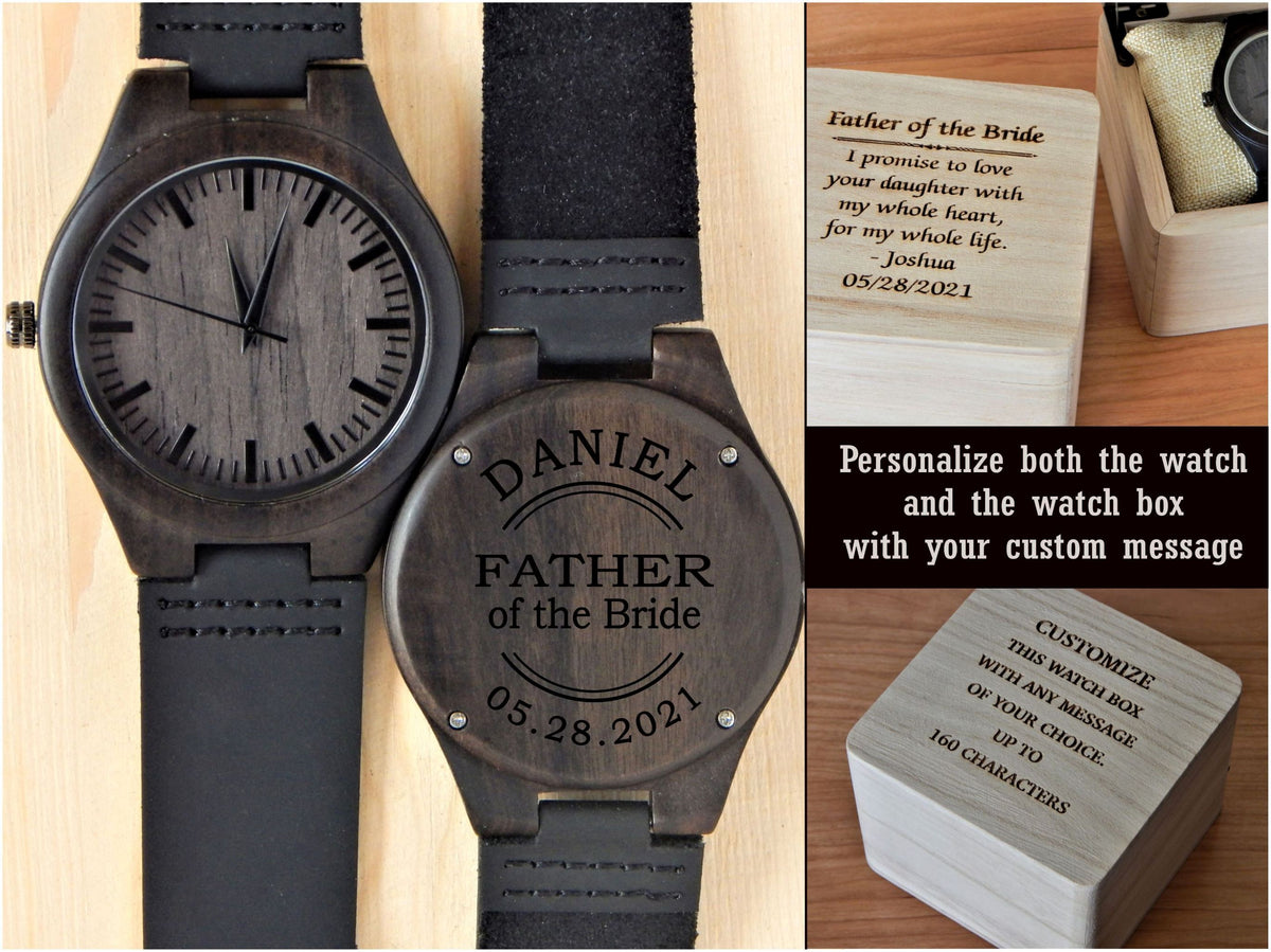 Father of the Groom Gift from Bride | Engraved Wooden Watch | Wedding Gift