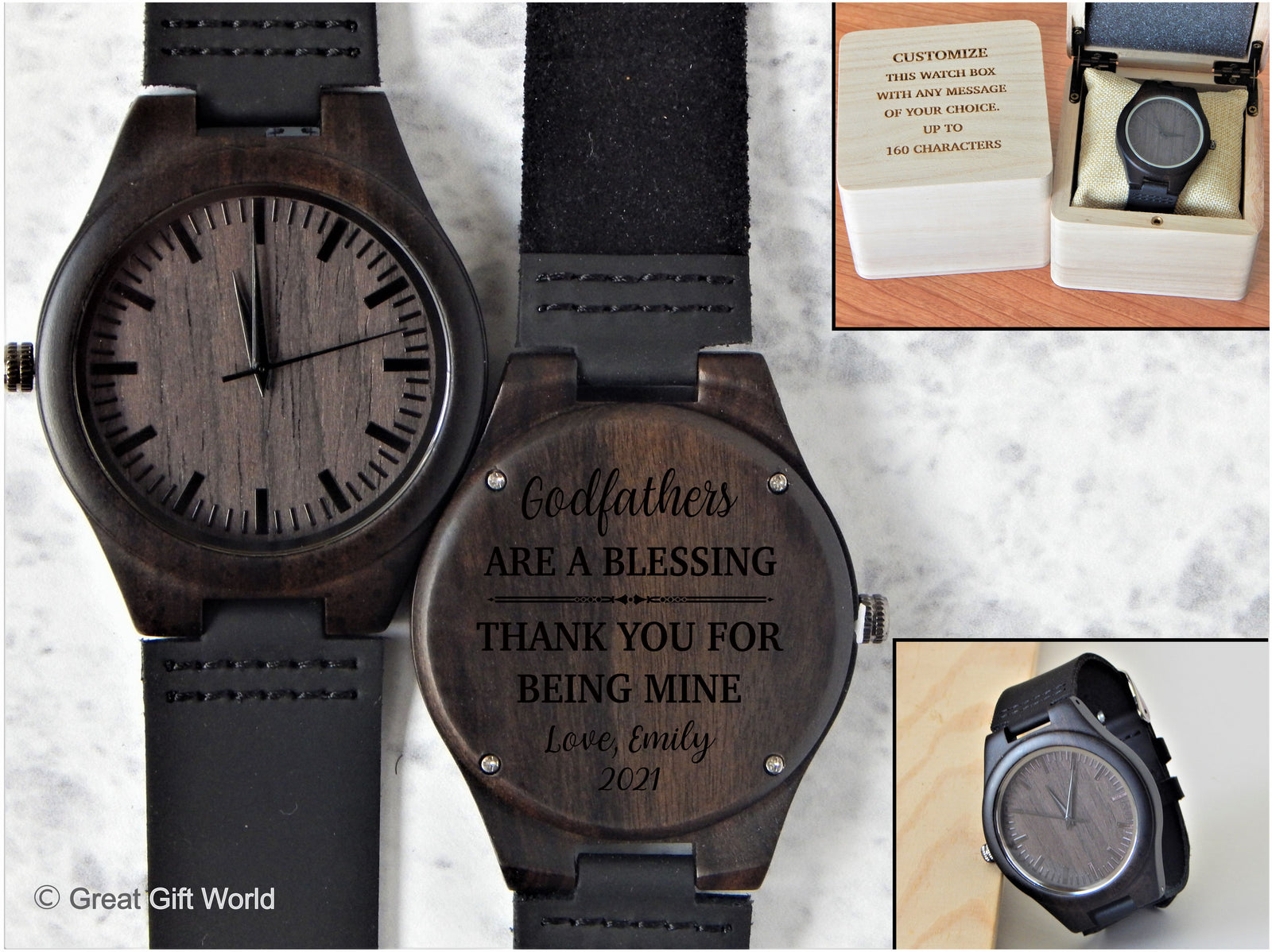 Godparent Watch for Baptism | Godfather Gift | Personalized Engraved Wood Watch