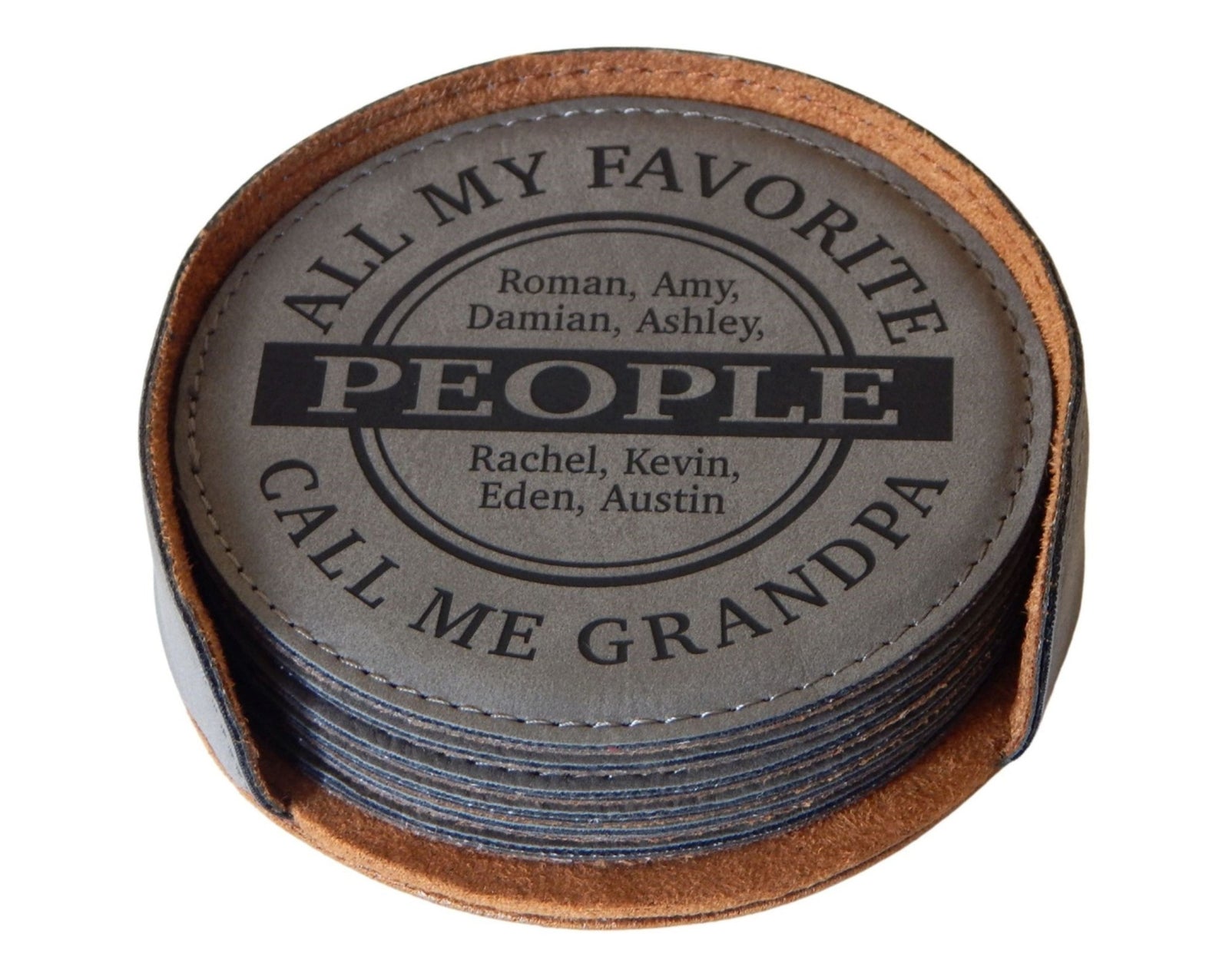 Grandpa Gift | Grandfather Leather Engraved Coasters Personalized