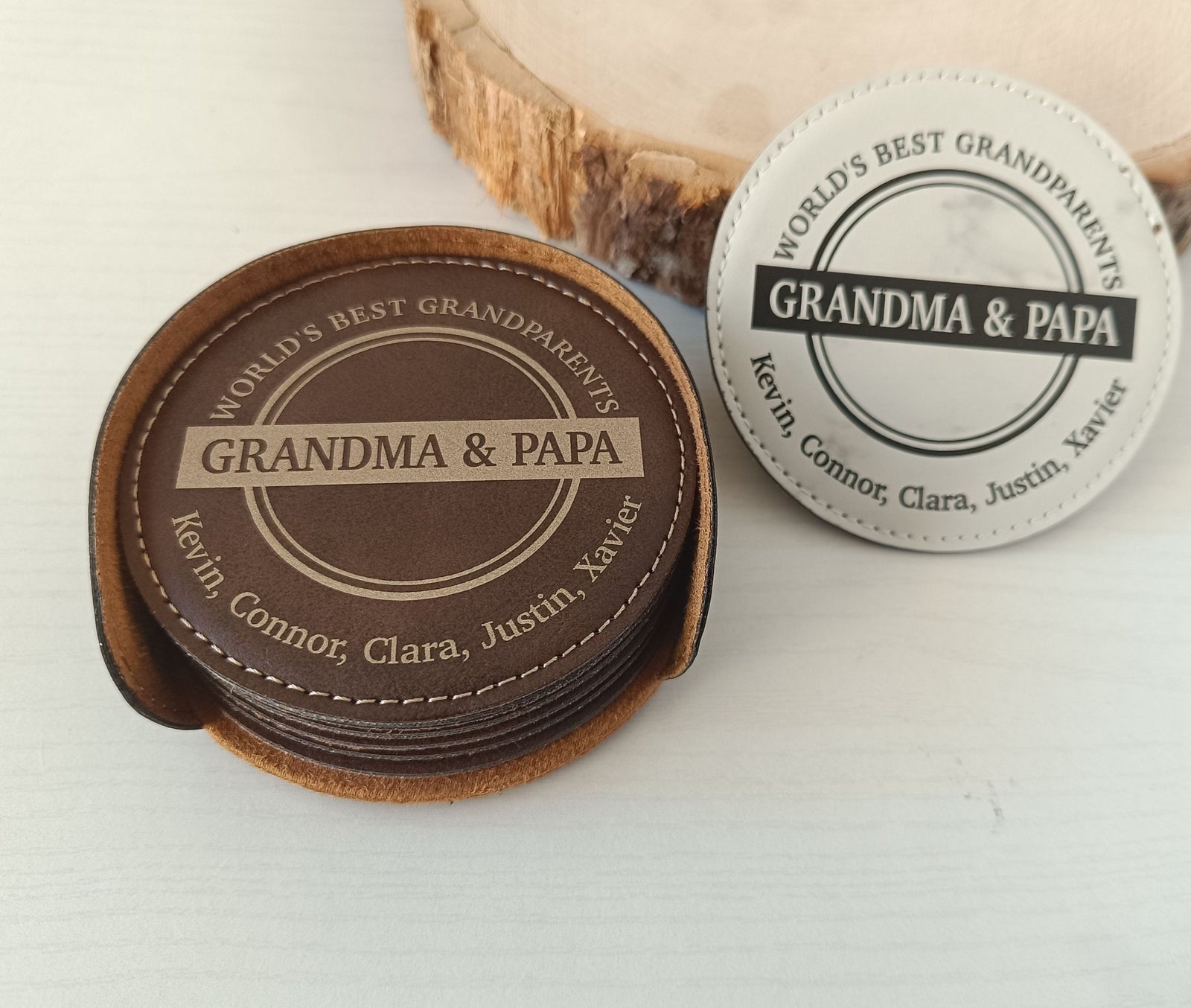 Personalized Grandpa Leather Coasters Gift, CAS022