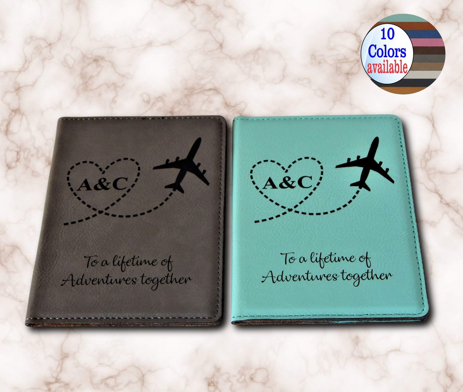 Personalized engraved leather passport holder honeymoon or wedding gift for couple