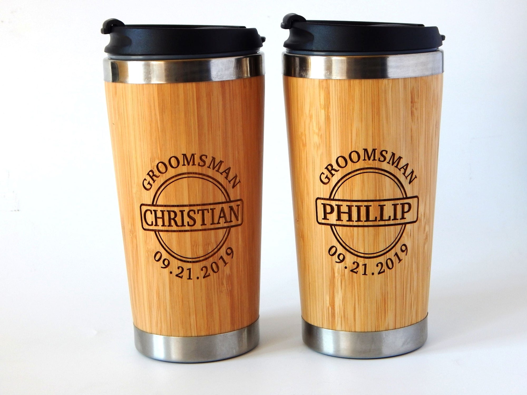 Personalized Travel Cup | Gift for Groomsmen | Engraved Bamboo Tumblers