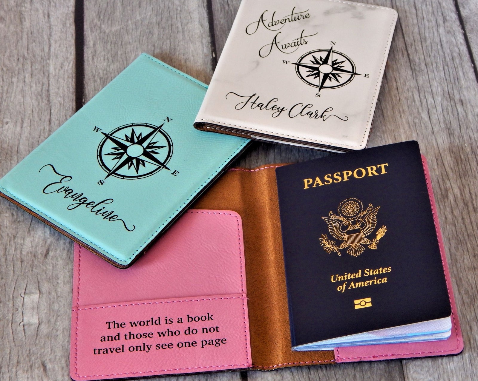 Personalized Engraved Leather Passport Holder