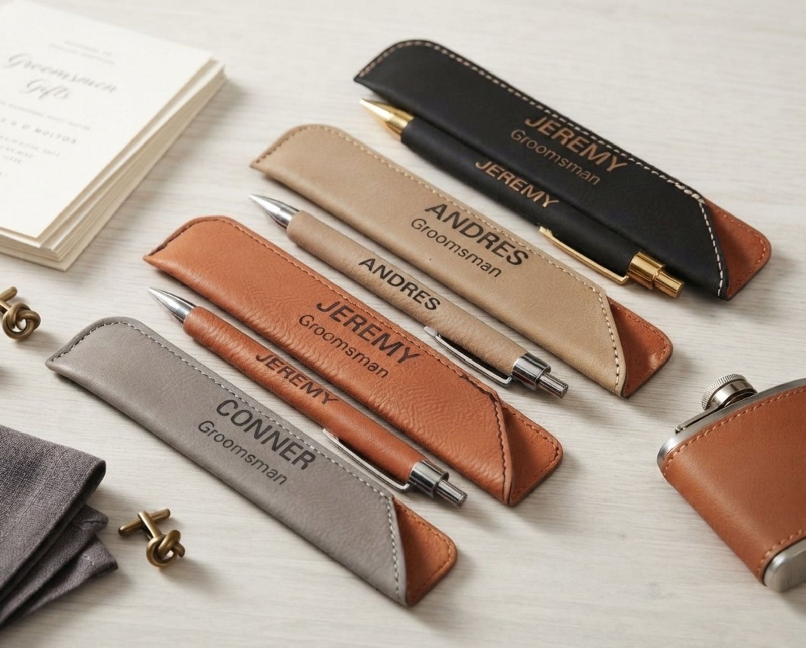 Engraved Groomsmen Leather Pen with Case | Personalized bachelor Party Gifts LPC38