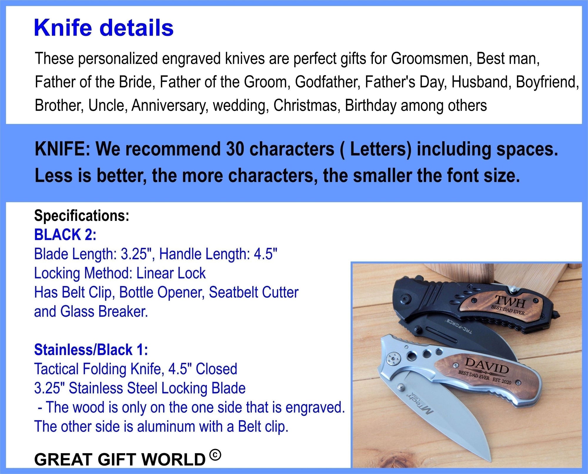 Handwritten Knife Gift for Grandpa | Engraved Father's Day Custom Pocket Knives