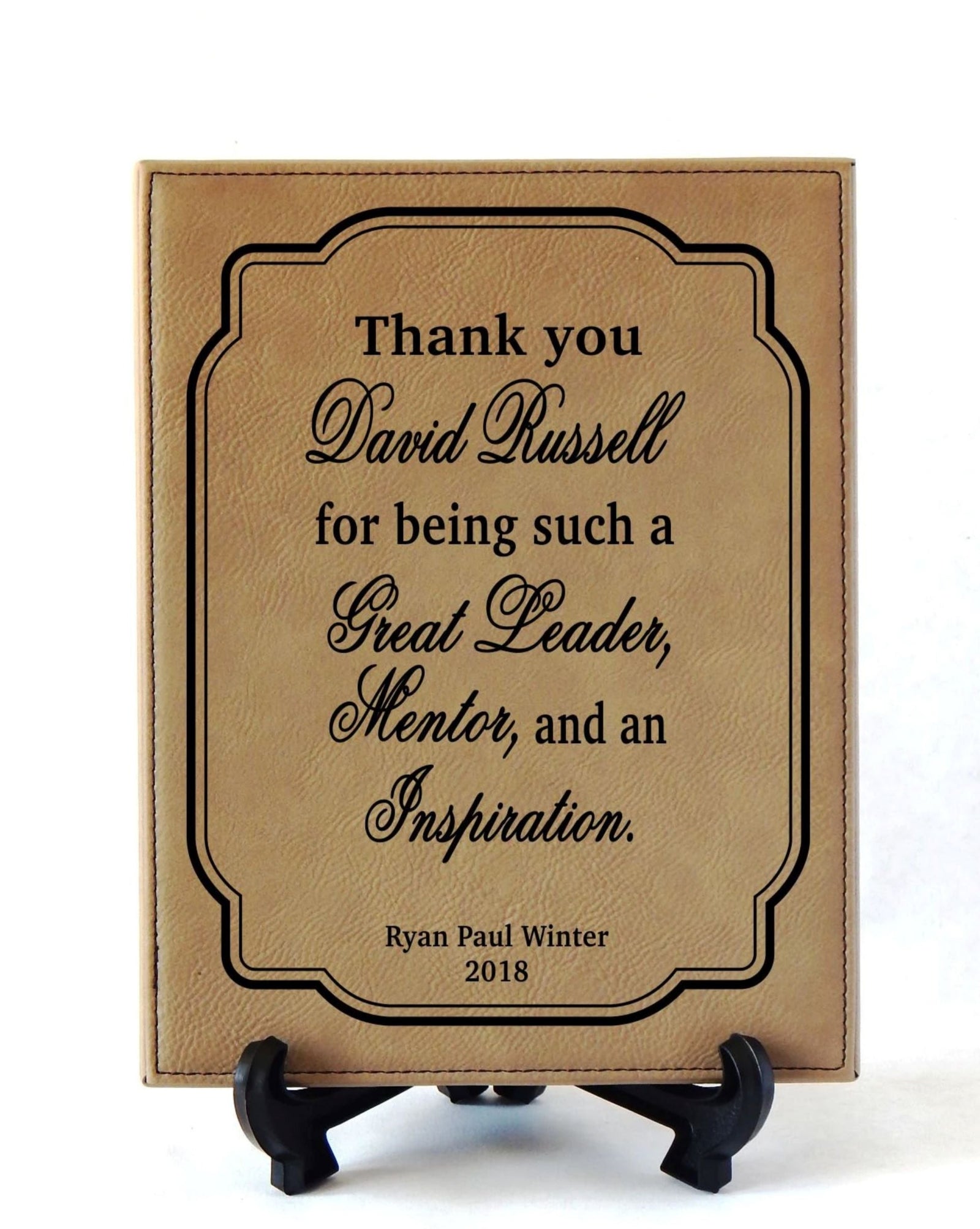 Personalized Mentor Boss Engraved Leather Plaque