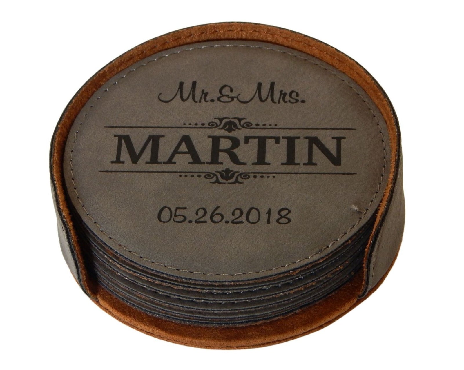 Mr and Mrs Personalized Wedding Gift | Newlywed Gift | Leather Coasters