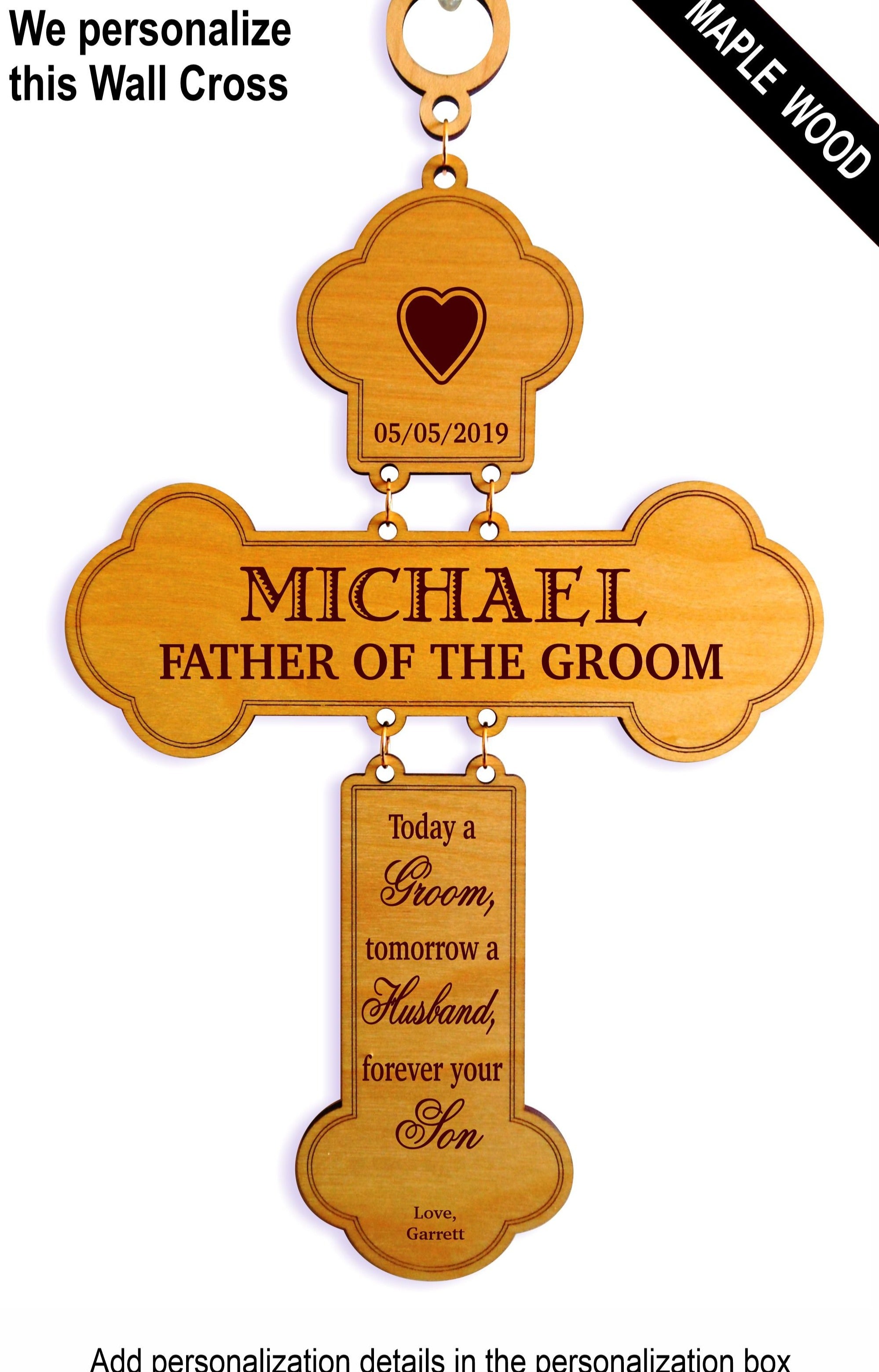 Father of the Groom Gift Dad Wedding Personalized Wood Wall Cross GGFOG1