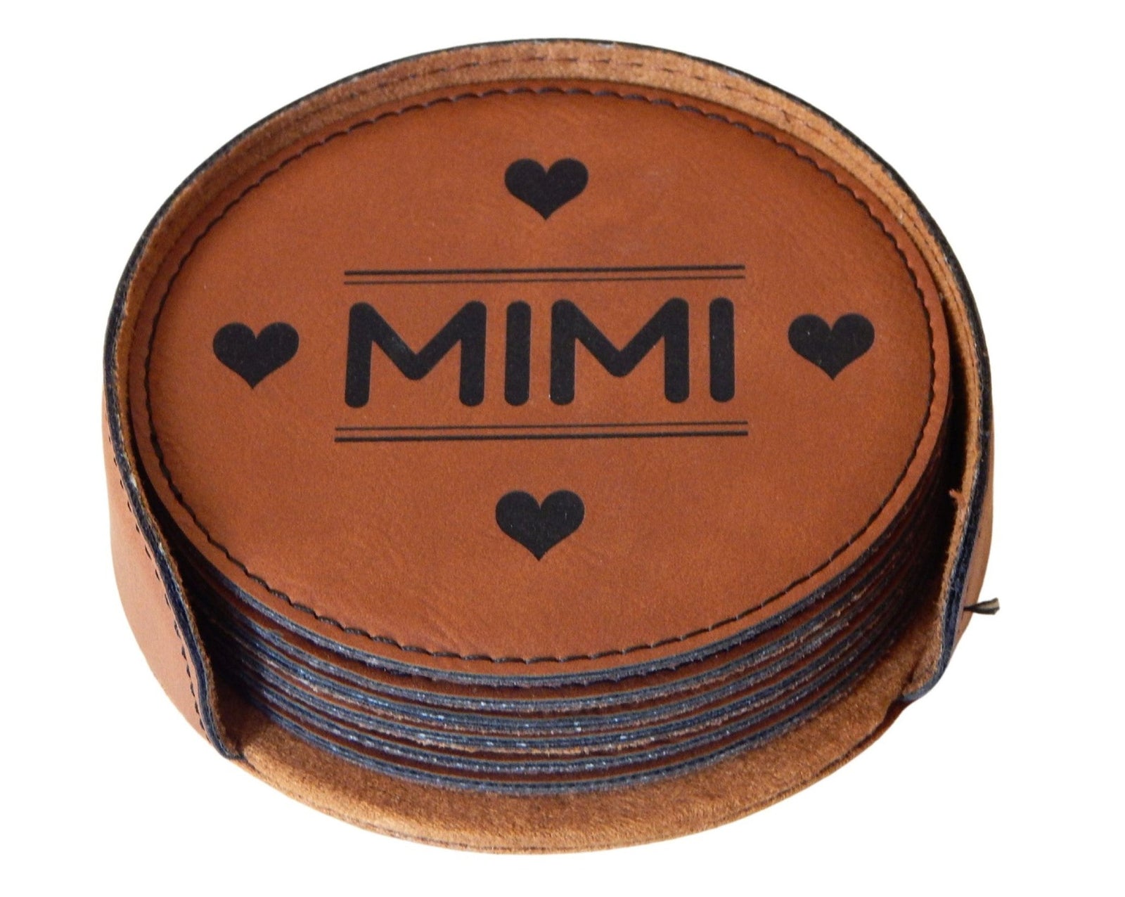 Grandma Gift | Personalized Grandmother Leather Coasters Engraved