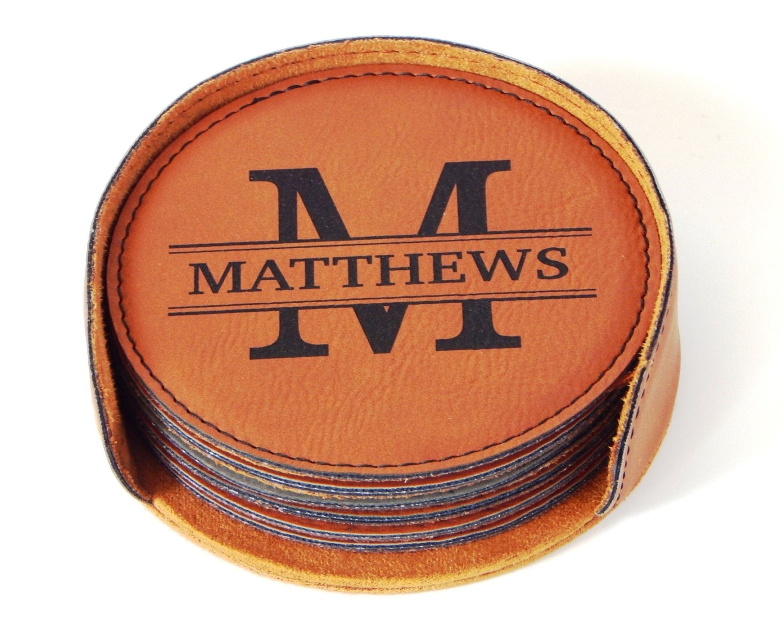Monogram Coasters Wedding Gift for Couple | Leather Engraved Coaster