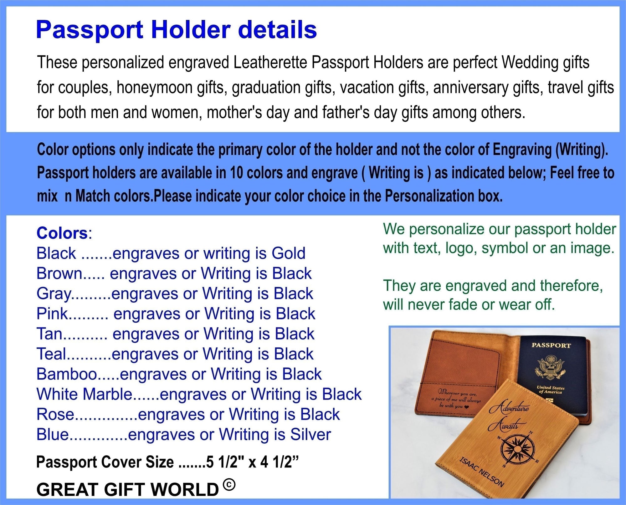 Honeymoon Gift | Couple Passport Holder | Engraved Cover