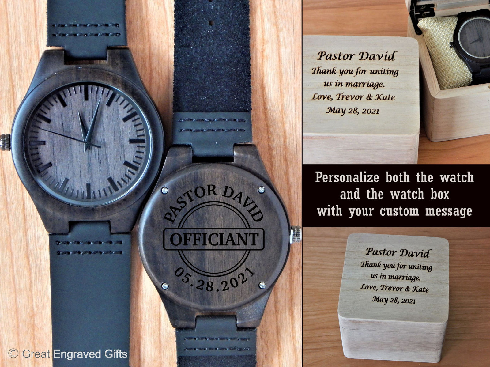 Wedding Officiant Gift | Pastor Personalized Wooden Watch