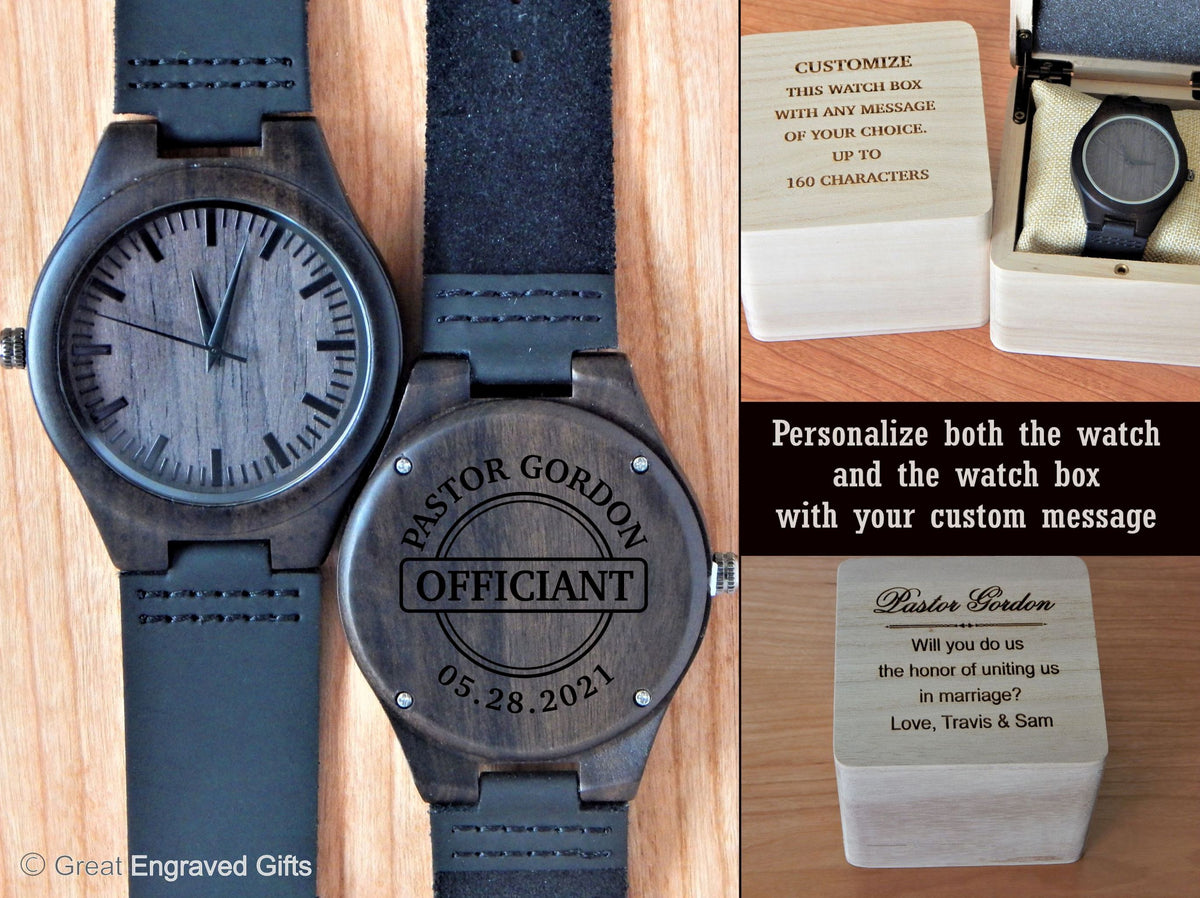 Wedding Officiant Proposal Gift | Engraved Wood Watches for Him