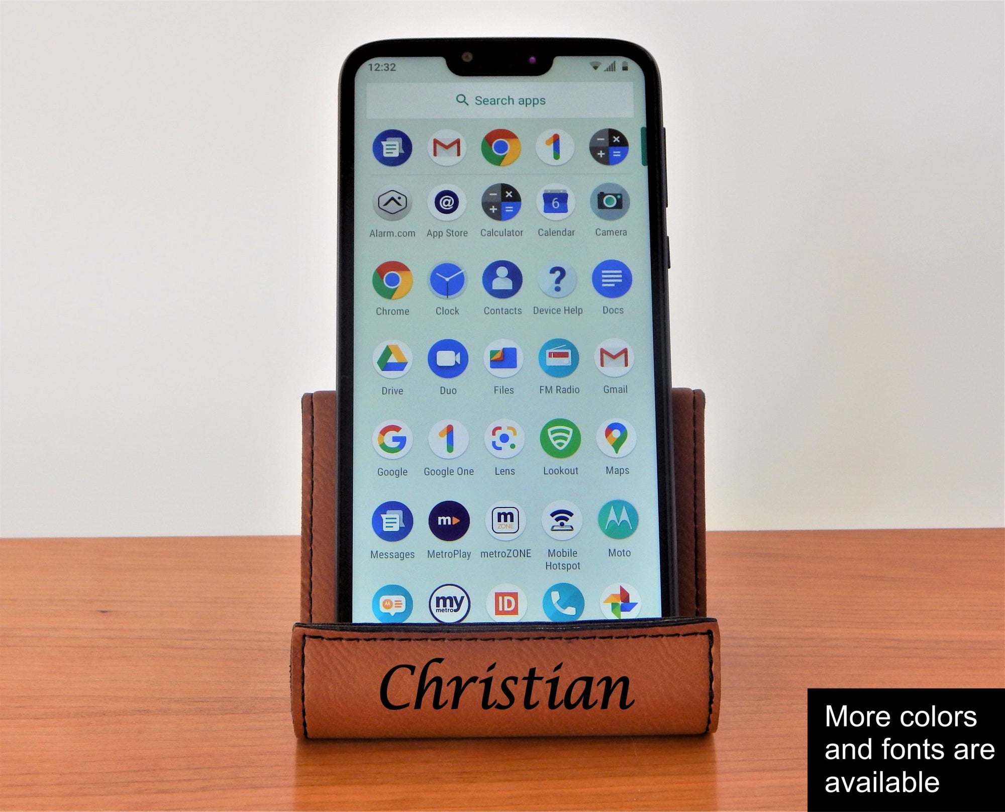 Personalized Phone Stand for Desk | Leather Tablet Holder | iPhone iPad Kitchen Stand