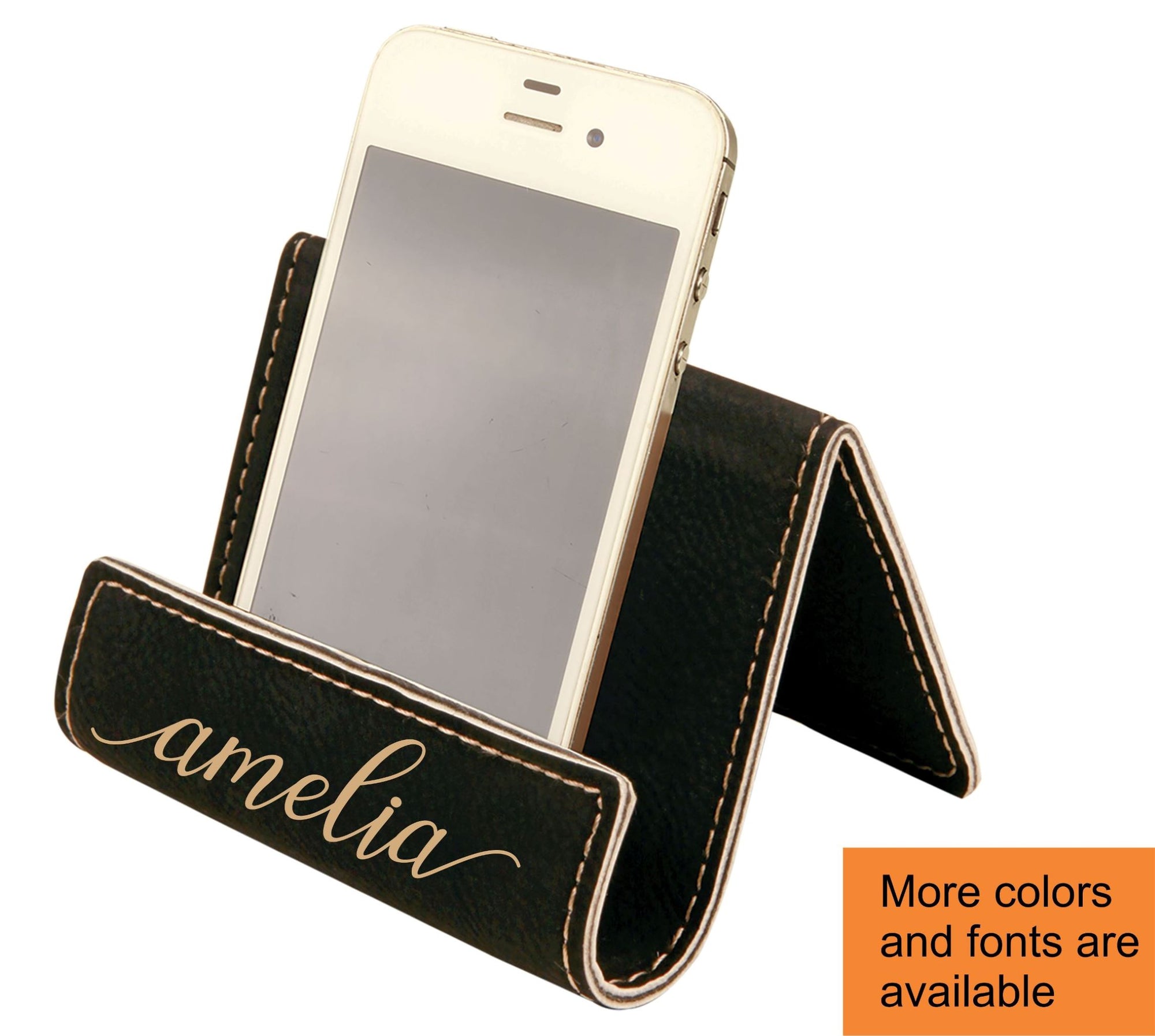 Personalized Phone Stand for Desk | Leather Tablet Holder | iPhone iPad Kitchen Stand