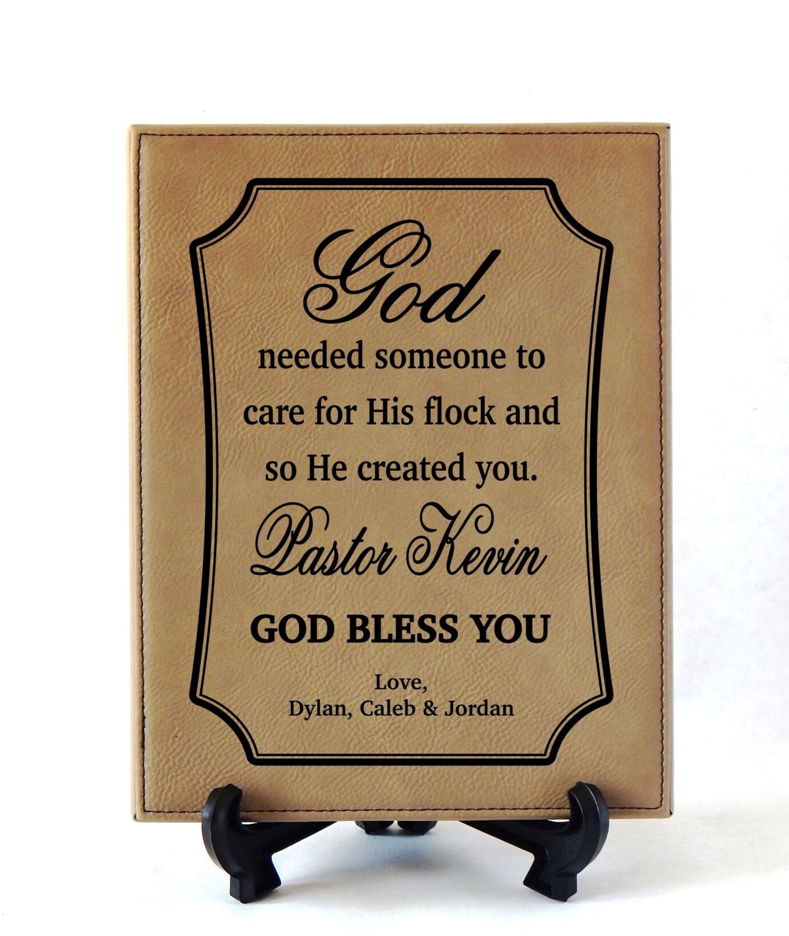 Engraved Pastor Leatherette Plaque: Personalized Priest Sign