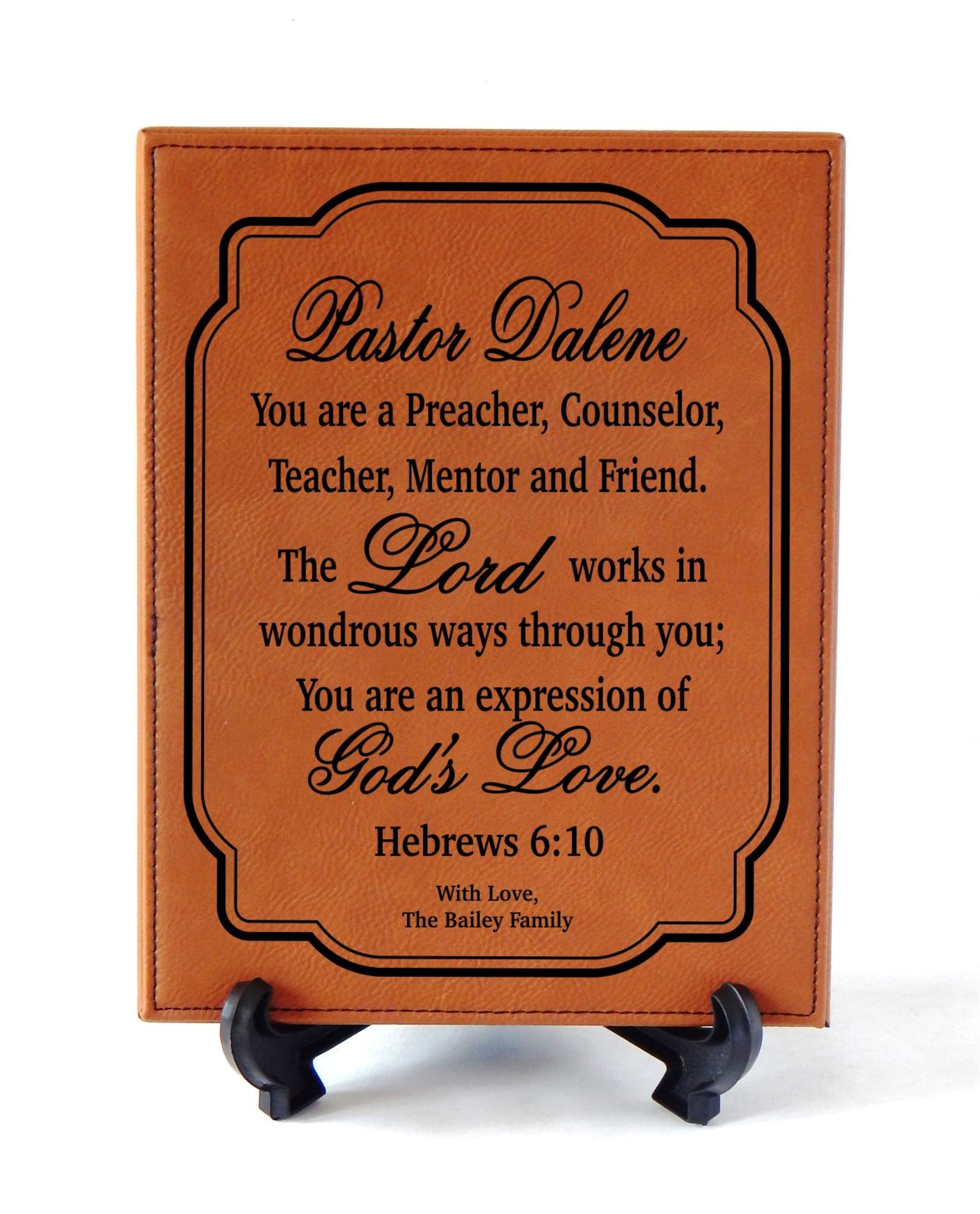 Personalized Leather Plaque Gift for Pastor: Engraved Priest Sign