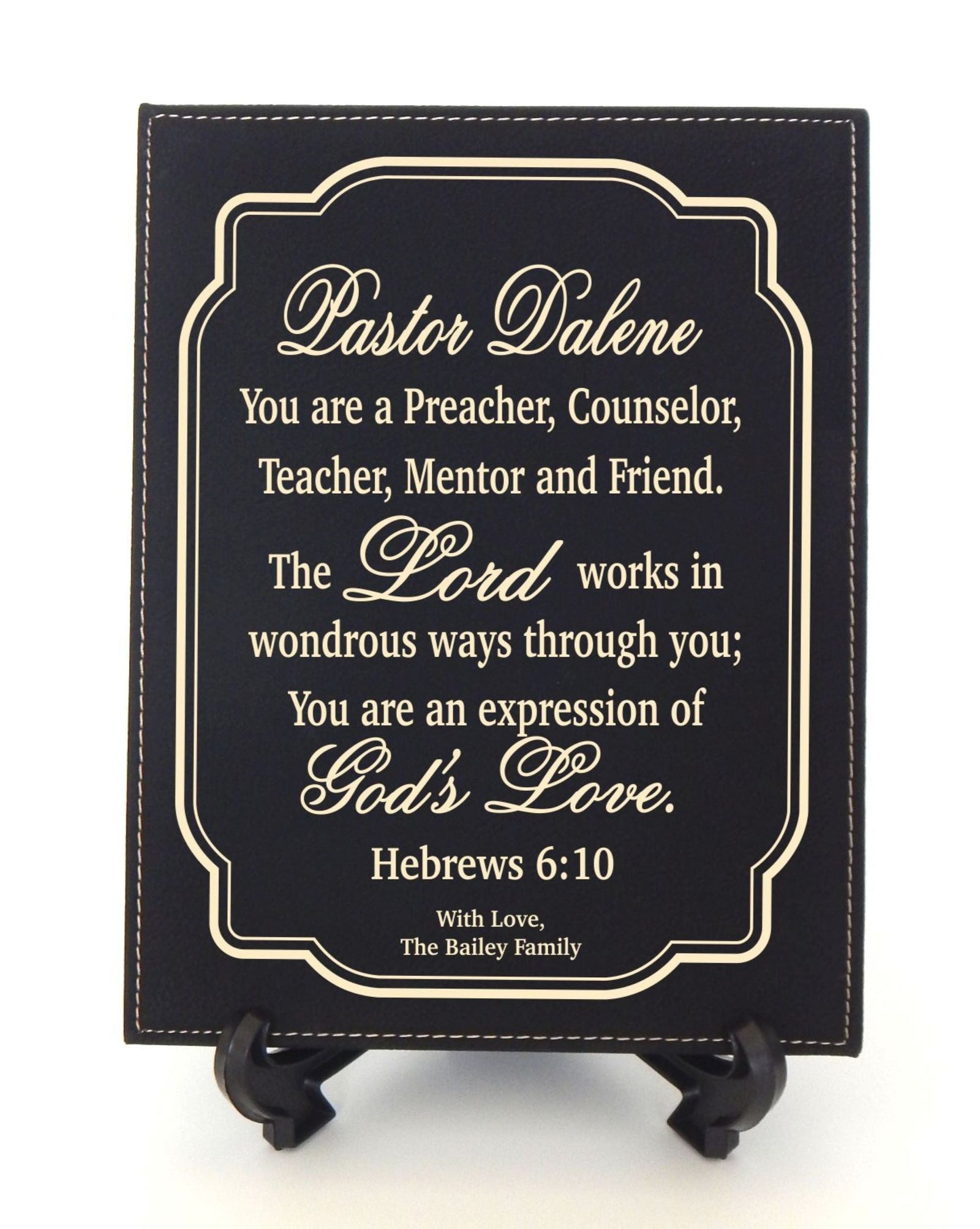 Personalized Leather Plaque Gift for Pastor: Engraved Priest Sign