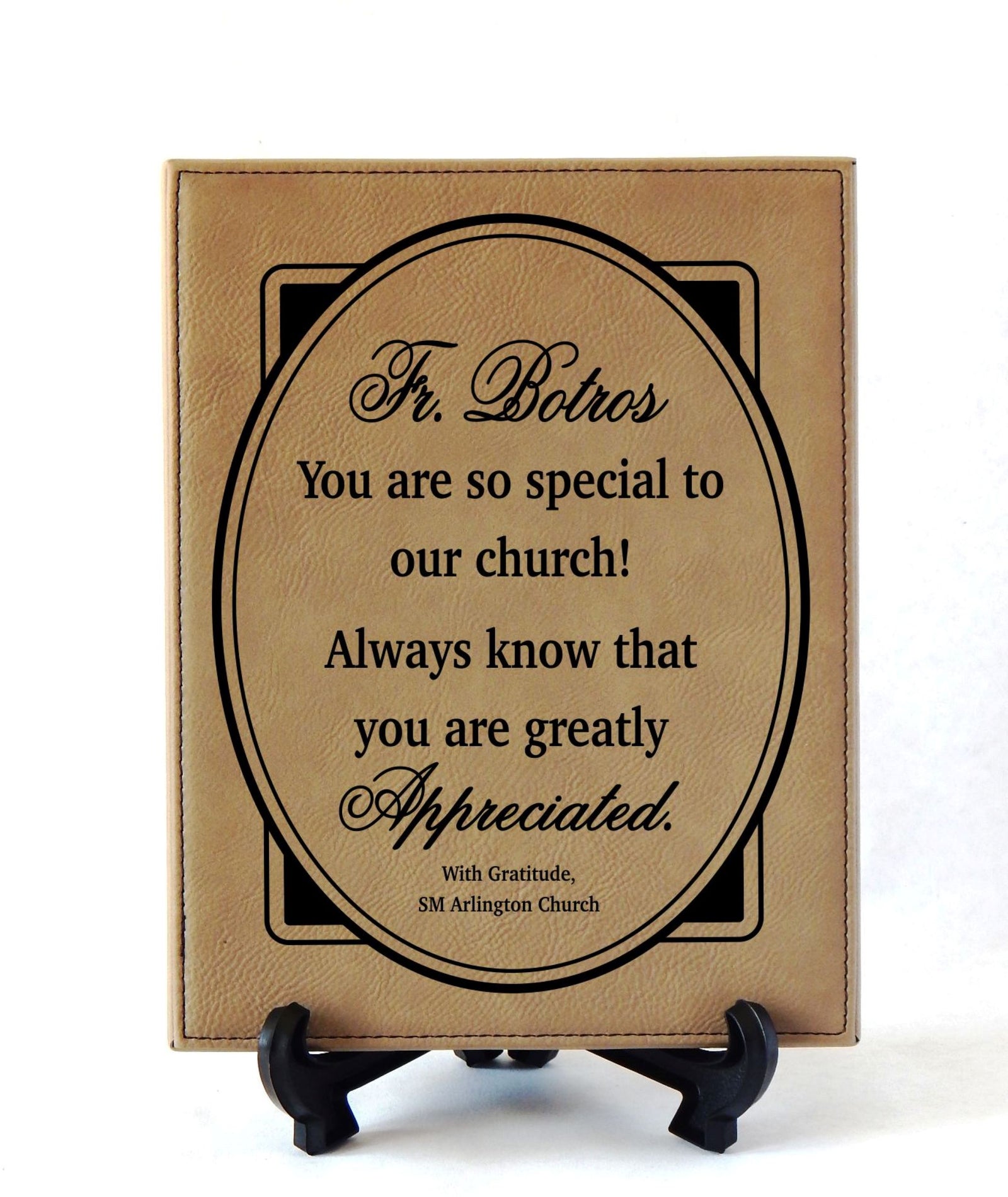 Personalized Engraved Leather Plaque Catholic Priest Gift