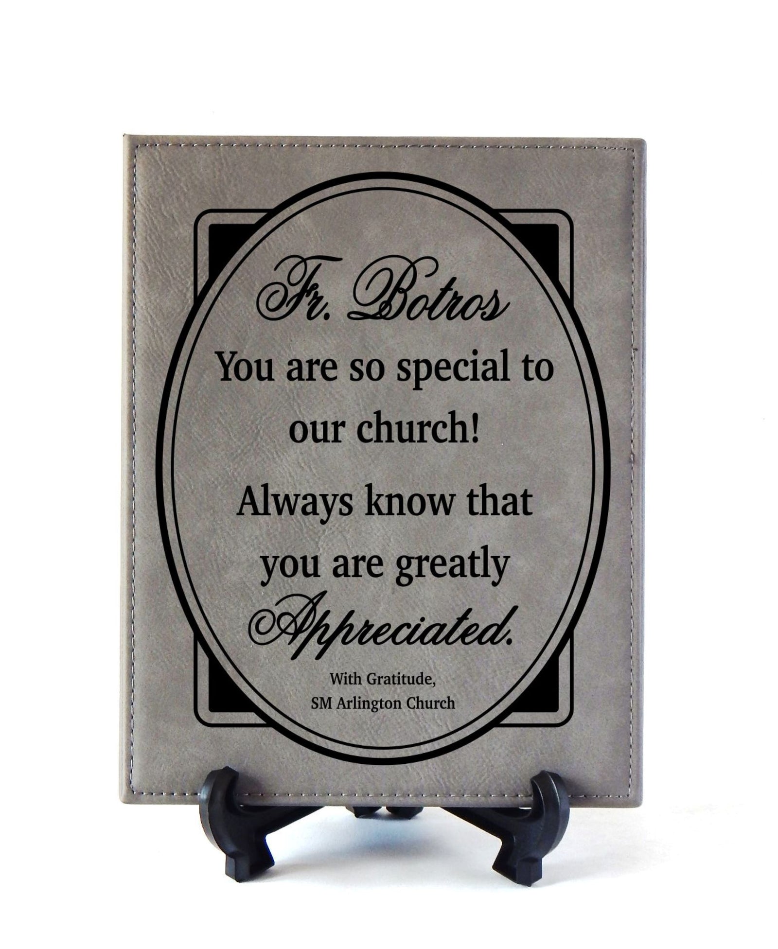 Personalized Engraved Leather Plaque Catholic Priest Gift
