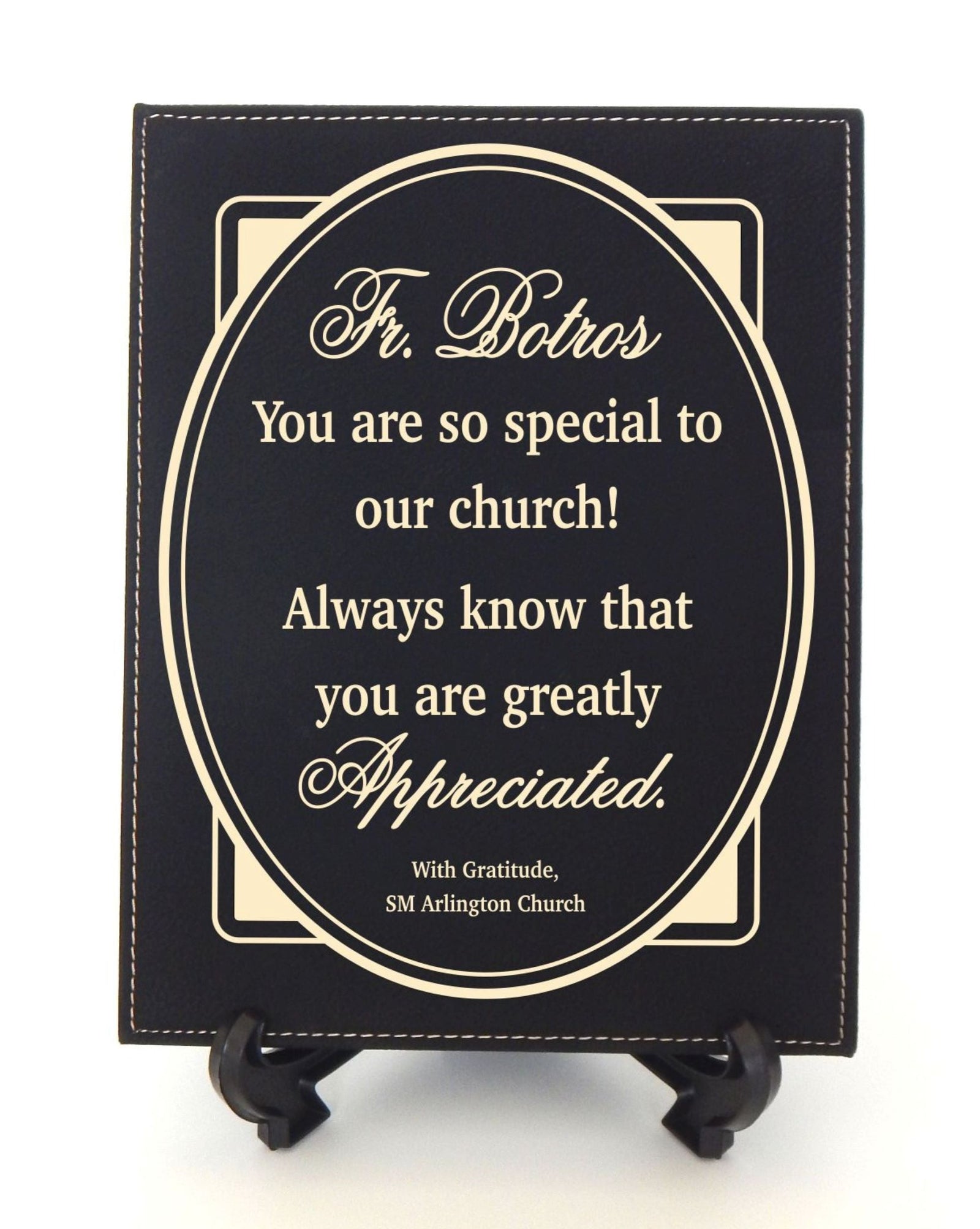 Personalized Engraved Leather Plaque Catholic Priest Gift