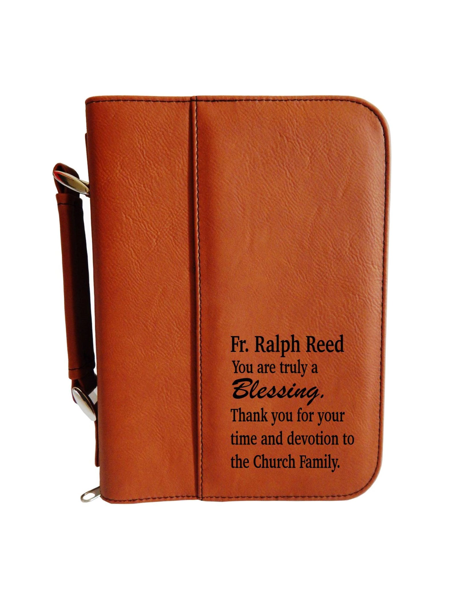 Engraved Religious Catholic Priest Bible Cover: Personalized Church Staff Gift BCL021