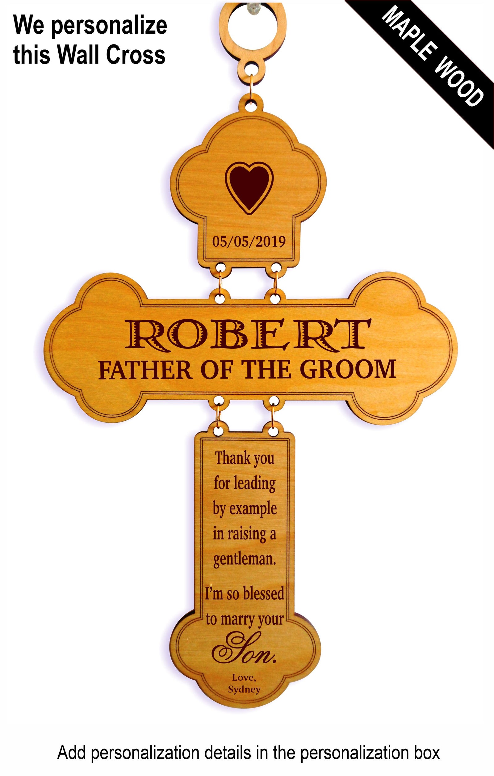 Father of the Groom Gift | Father in Law Wedding Gifts | Personalized Wall Cross DFG001