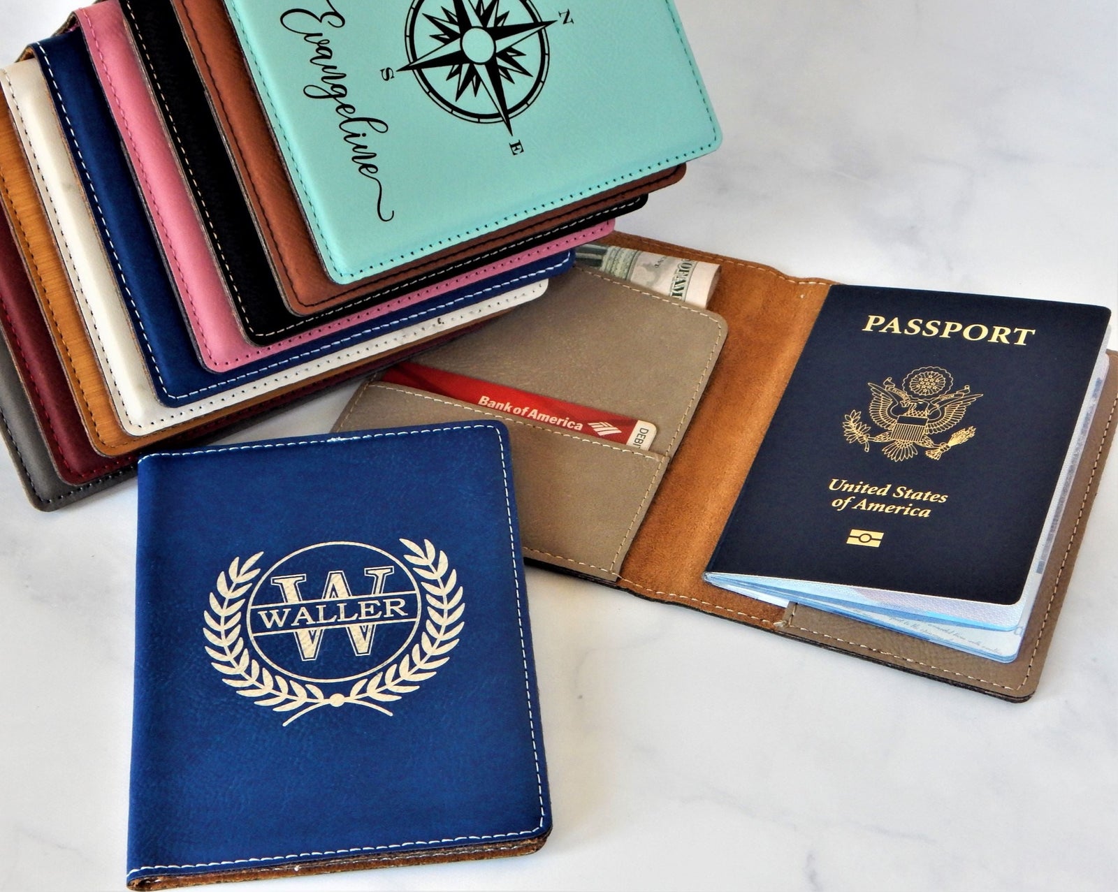 Engraved Leather Passport Cover Case