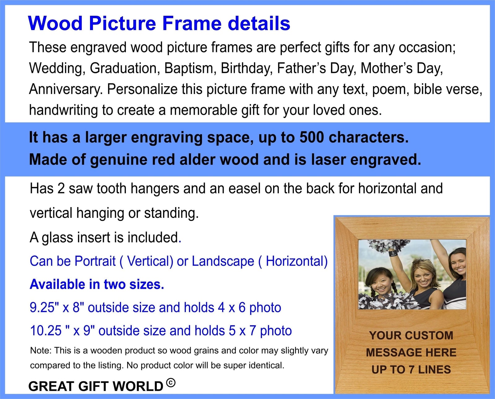 Engraved Picture Frames for Parents | Custom Wedding Frame 4x6 5x7