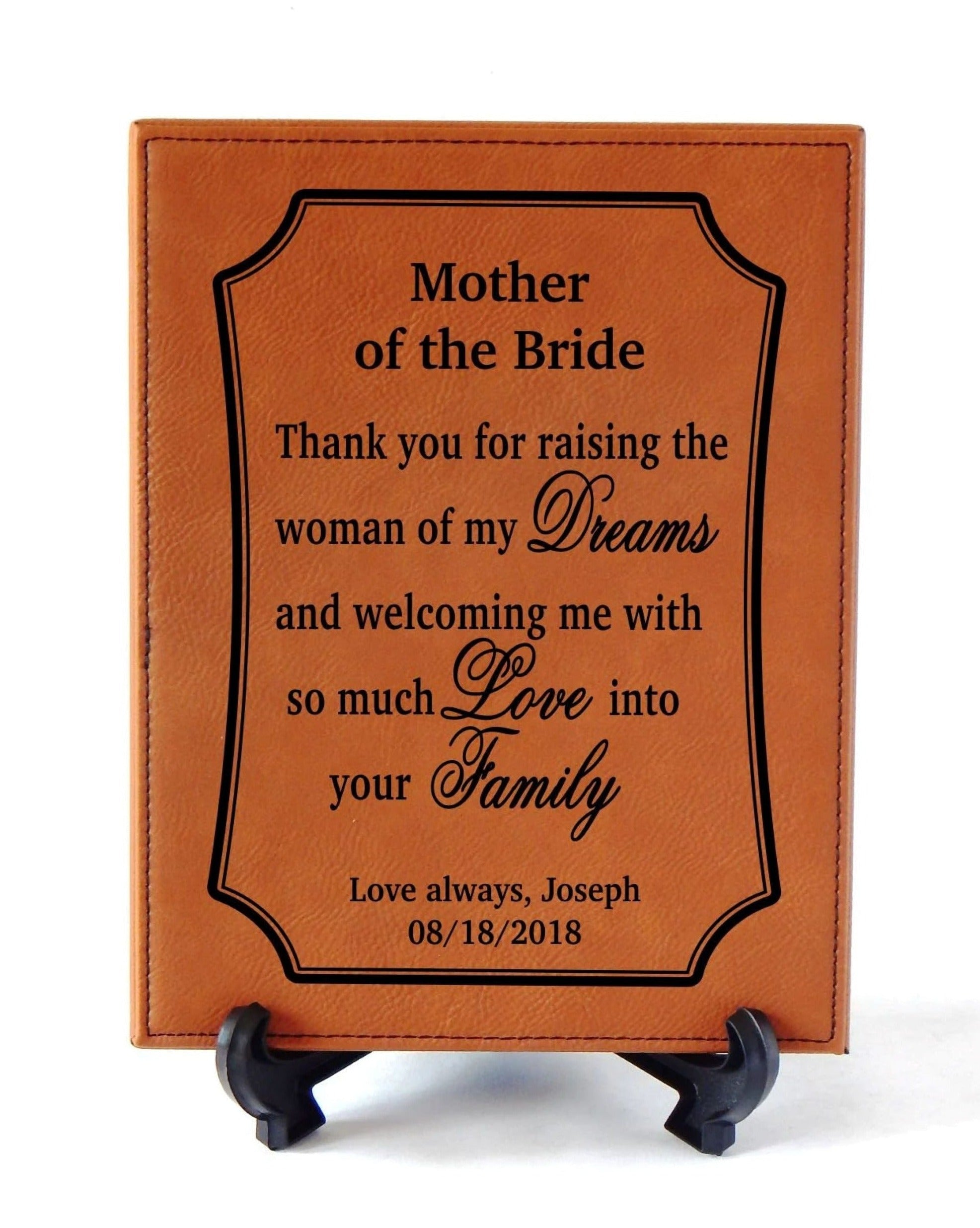 Mother of the Bride Gift from Groom | Wedding Thank you Gift for Parents Engraved Plaque
