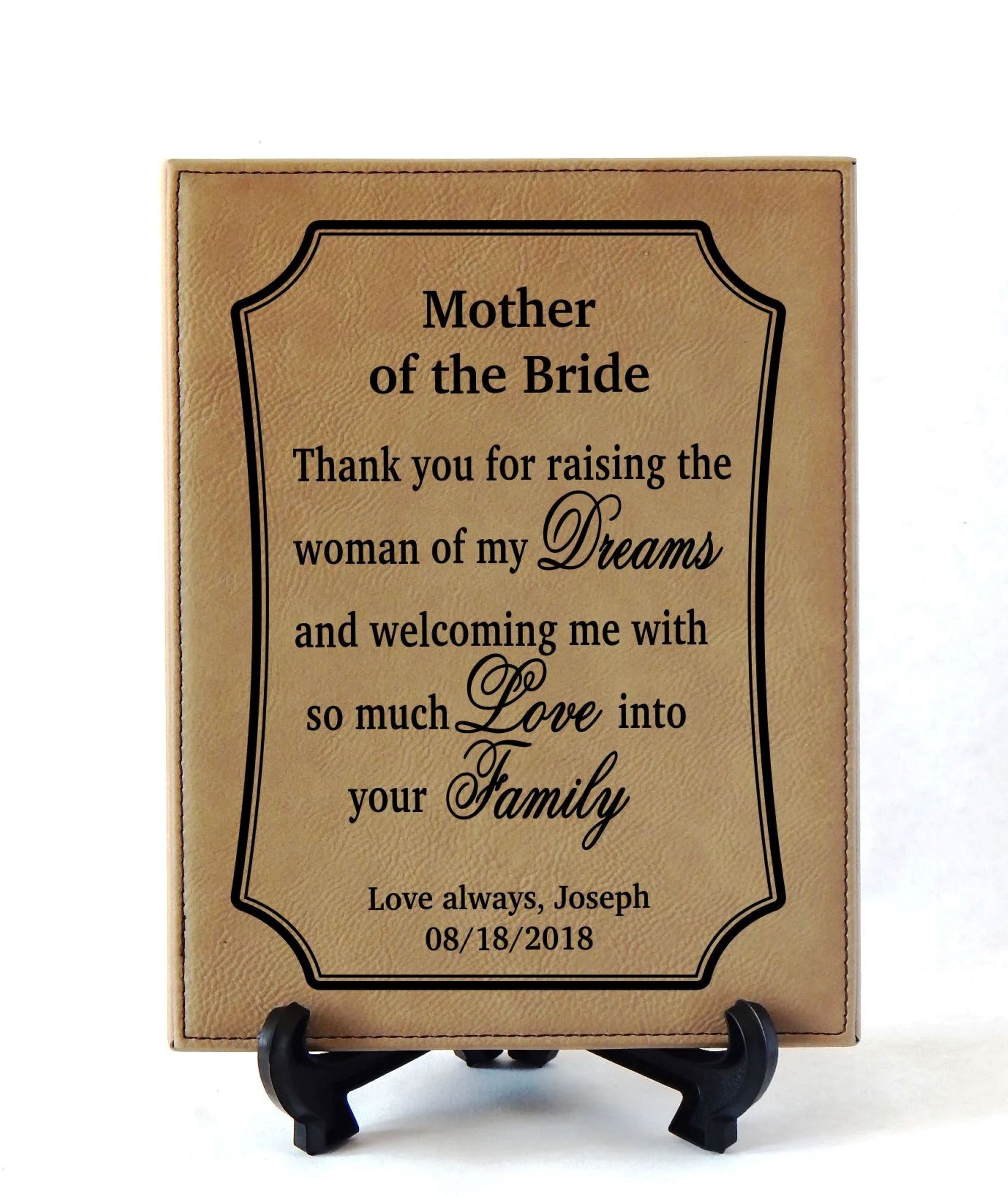 Mother of the Bride Gift from Groom | Wedding Thank you Gift for Parents Engraved Plaque