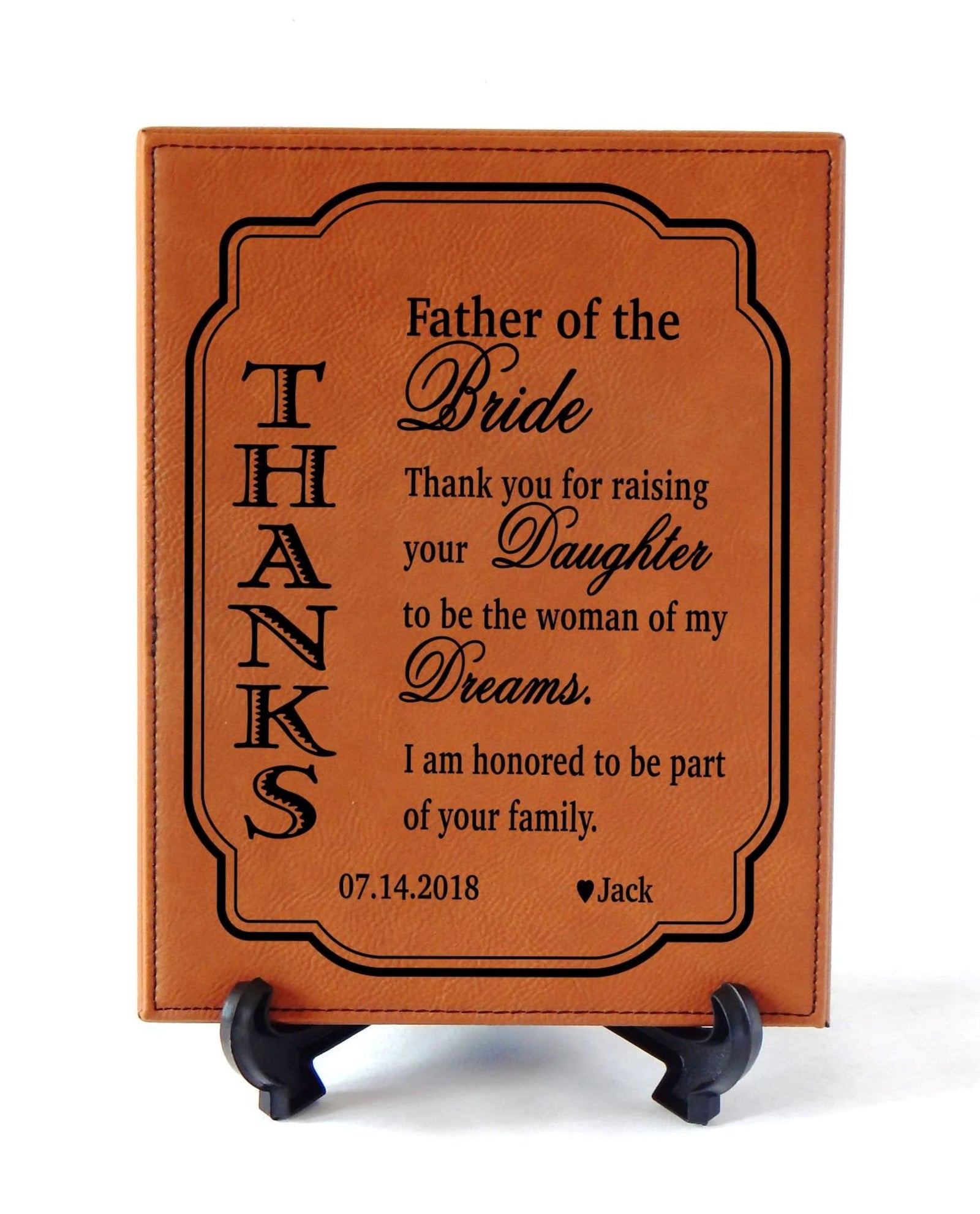Father of the Bride Wedding Gift from Groom | Gifts for Mother In Law | Leather Plaque