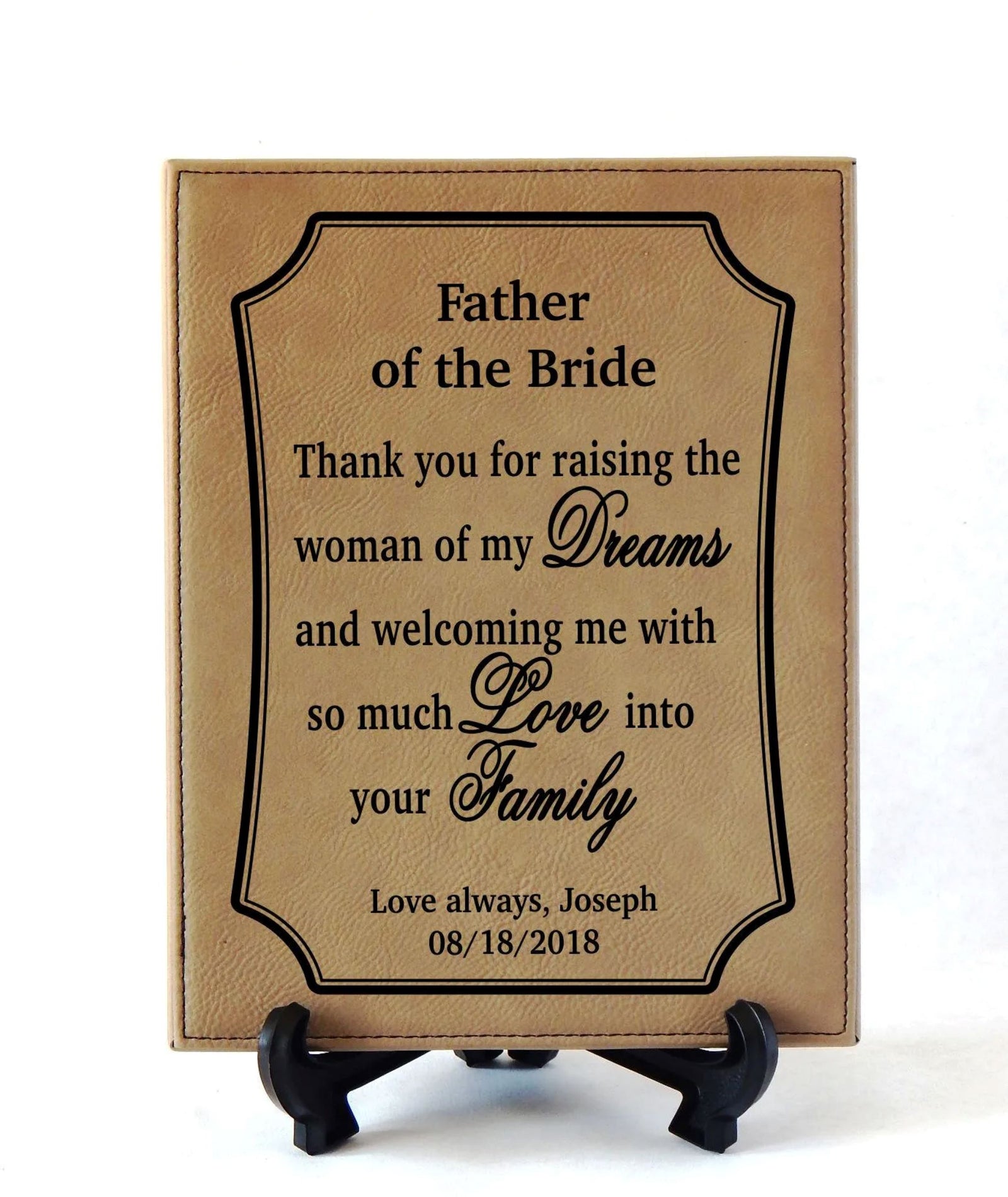 Father of the Bride Gift from Groom | Personalized Wedding Thank you Plaque for Parents