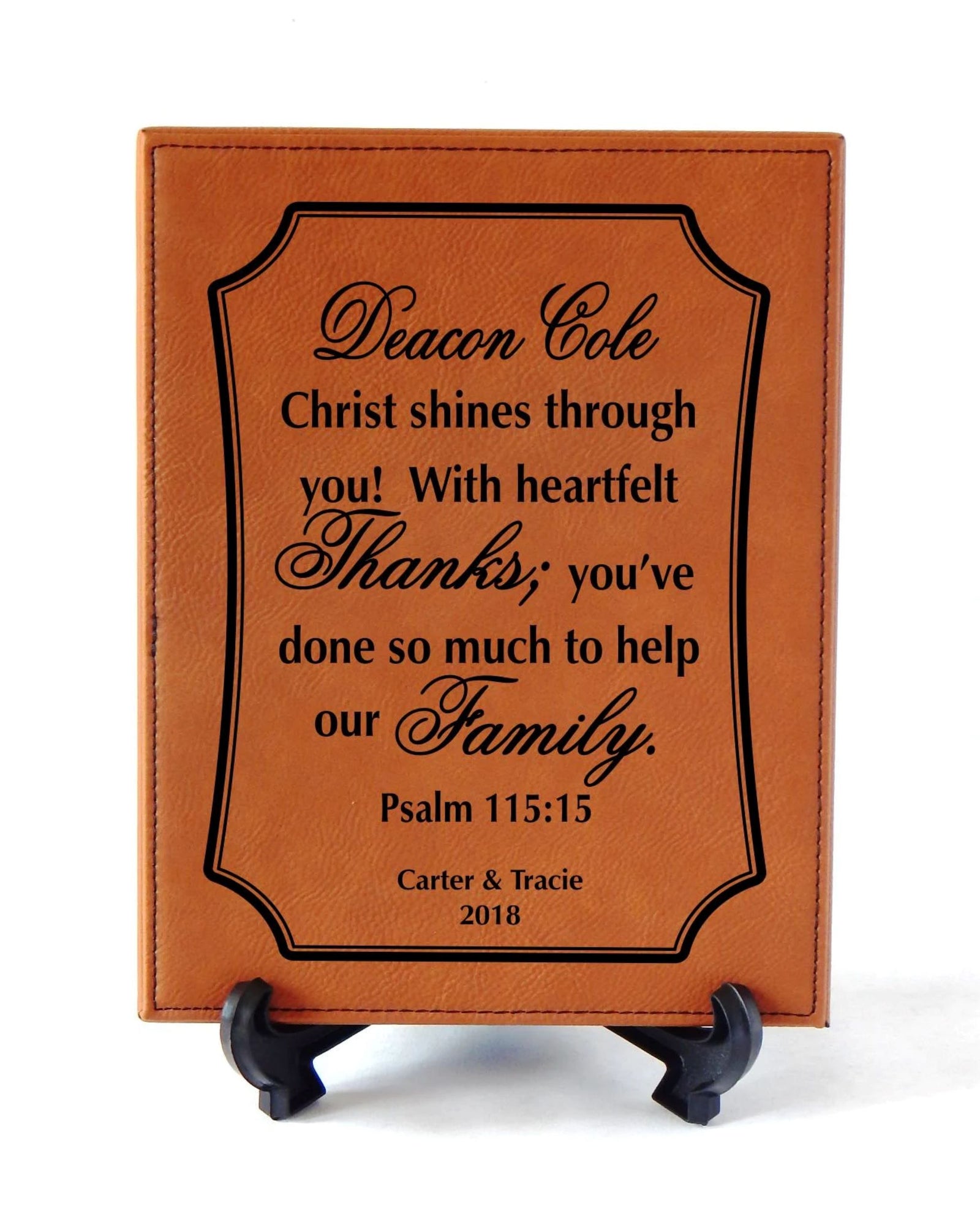Priest Engraved Leather Plaque: Personalized Sign Gift for Deacon