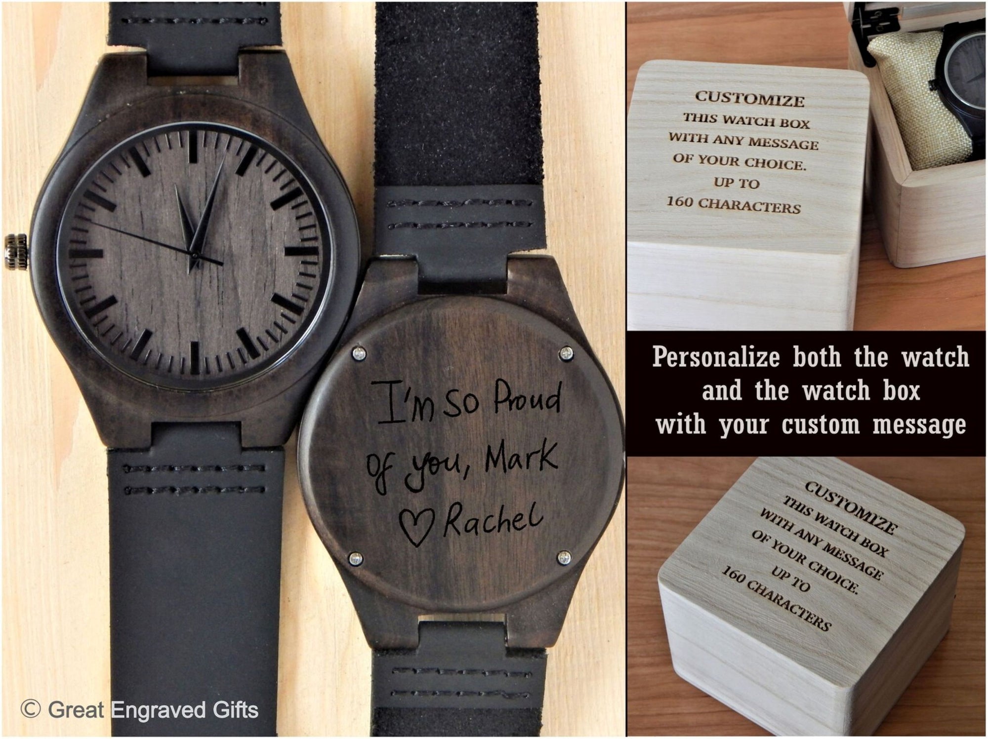Custom Handwriting Gift for Boyfriend | Personalized Gift for Men | Wooden Watch