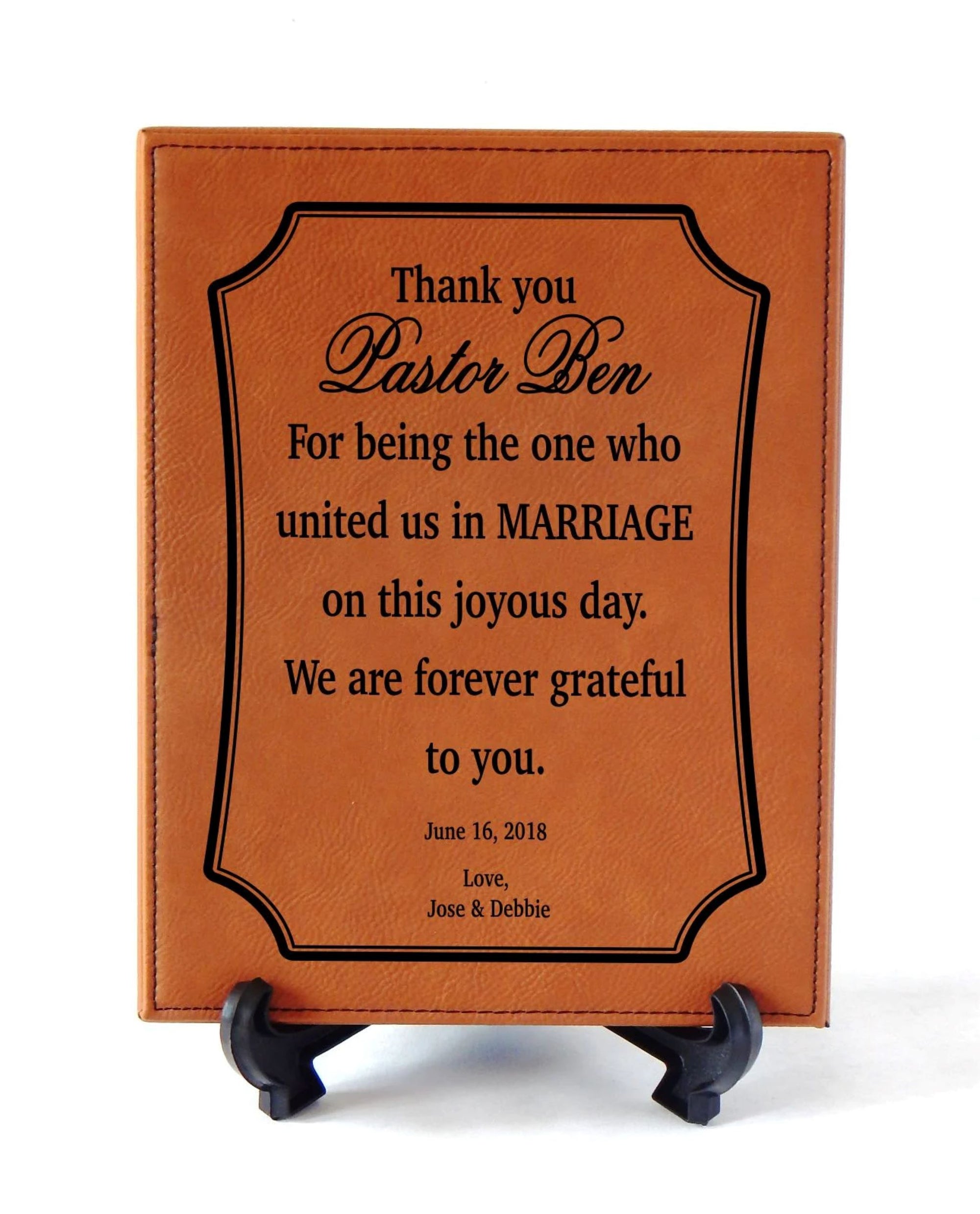Wedding Gift for Officiant | Minister Gifts | Pastor Thank you Engraved Plaque