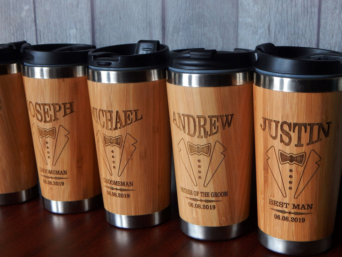 Personalized Coffee Mug Gift for Groomsmen | Custom Engraved Travel Tumbler