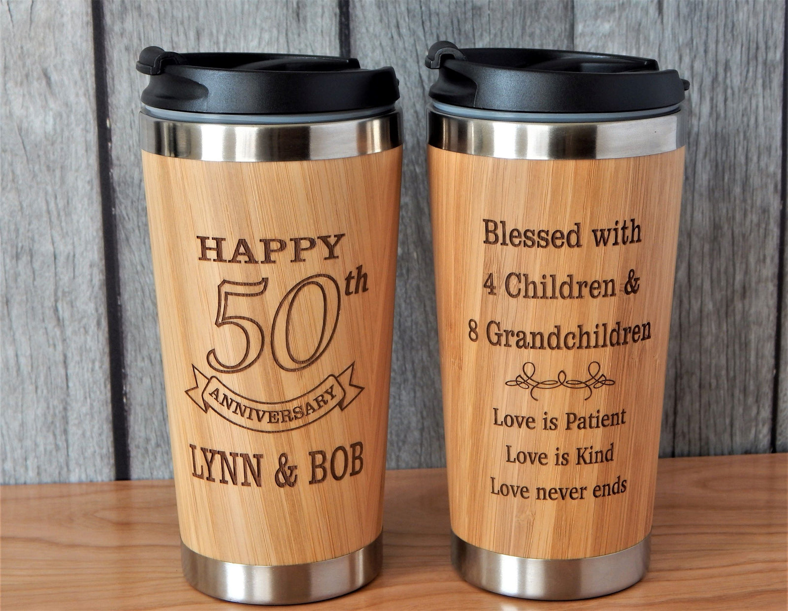 Personalized Anniversary Gift | Engraved Bamboo Coffee Tumbler Mug BTAN1